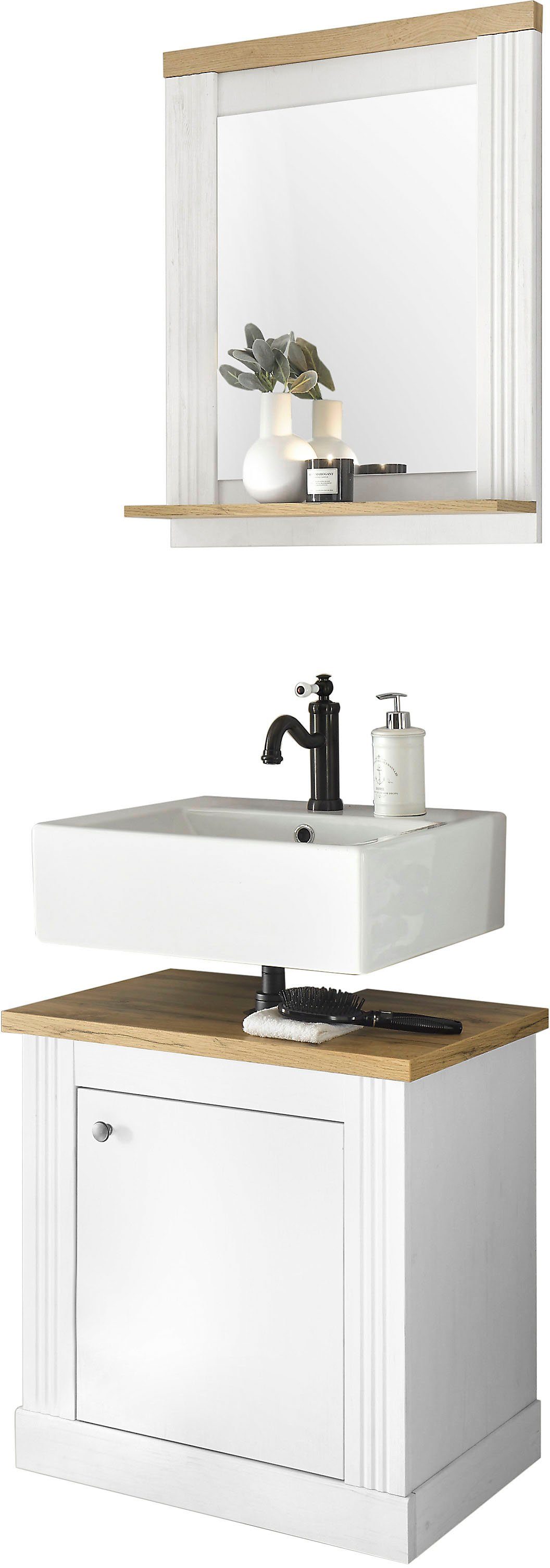 OTTO home WESTMINSTER, Bad im Landhausstil, 2-teiliges Badezimmer, (2-St), Unterschrank und Spiegel, in 2 Farben verfügbar, Breite 60 cm