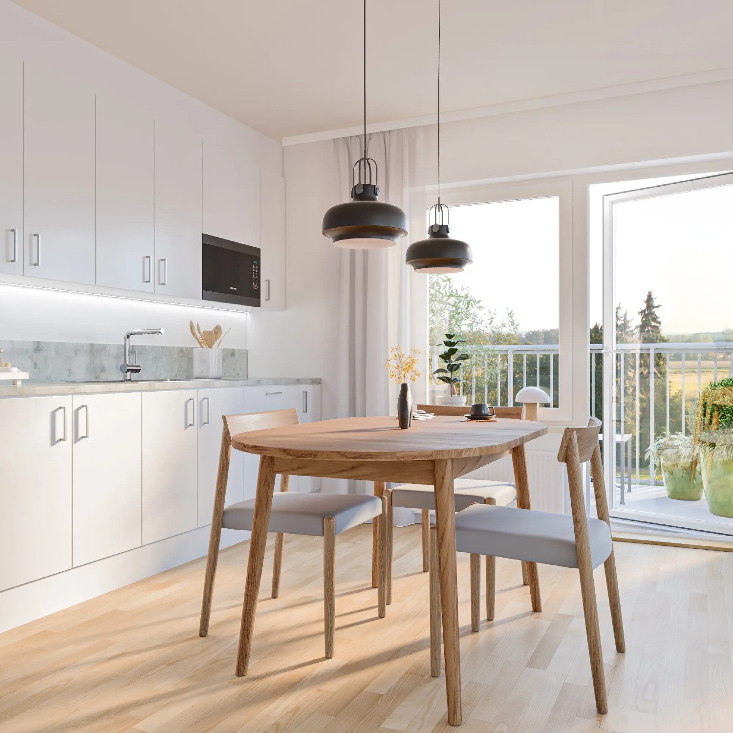 Woodek Design Esstisch BO aus Eiche mit natürlichem Ölwachs-Finish, ⌀ 108 cm, 1 Verlängerung (Massivholz, 1-St., 1 Tisch), Küchentisch im skandinavischen Design