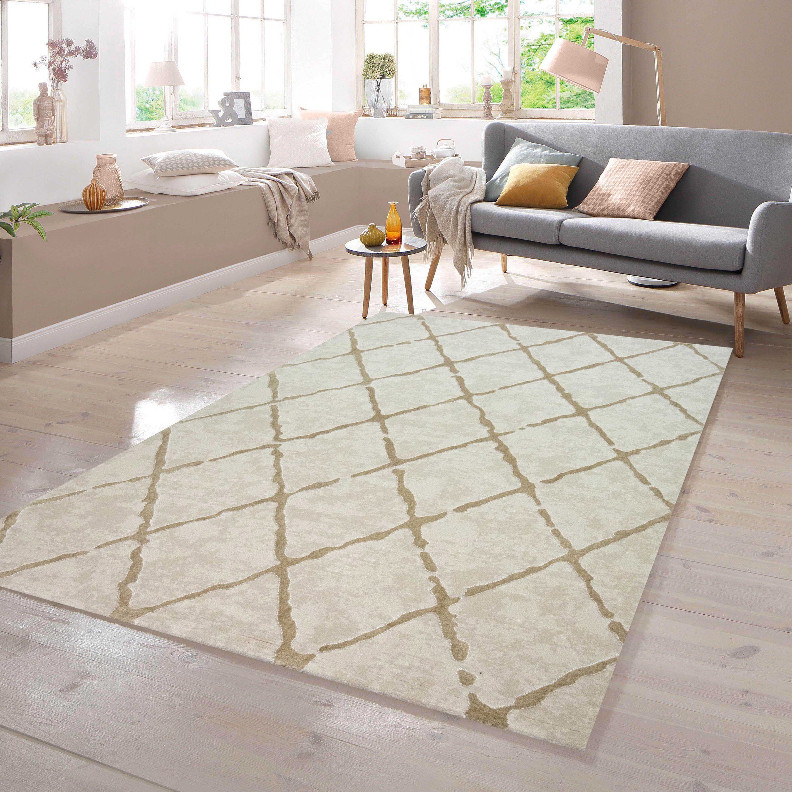 TeppichHome24 Teppich Wohnzimmerteppich Skandinavischer Rauten Muster in Beige, rechteckig