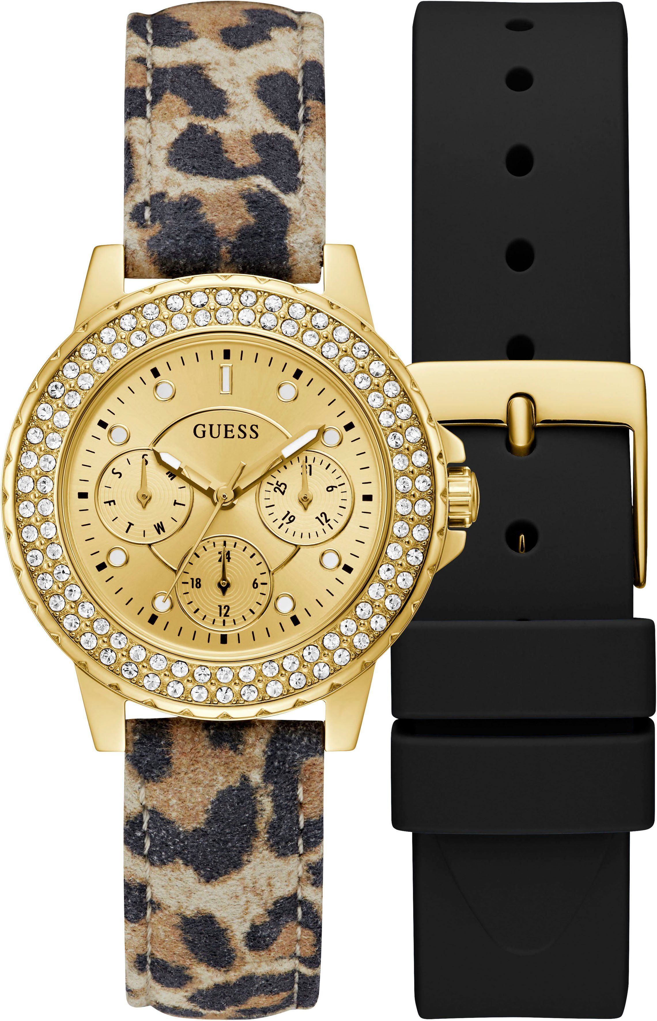 Guess Multifunktionsuhr CROWN JEWEL GW0660L2, (Set, 2-tlg., mit schwarzem S günstig online kaufen
