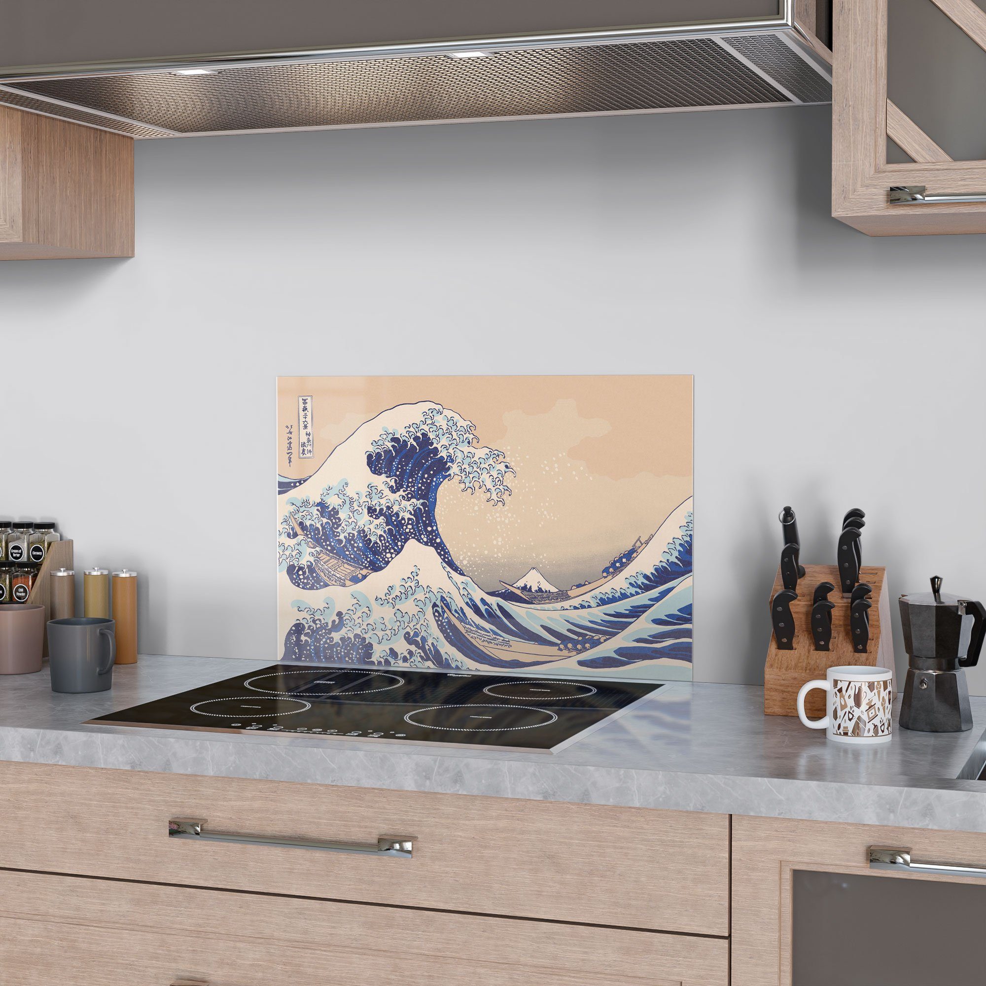 DEQORI Welle vor Badrückwand Küchenrückwand 'Große Kanagawa', Spritzschutz Glas Herdblende