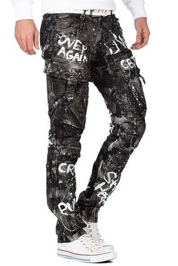 Cipo & Baxx Regular-fit-Jeans Biker Hose BA-CD572 Schwarz mit Glitzereffekt und Cargo