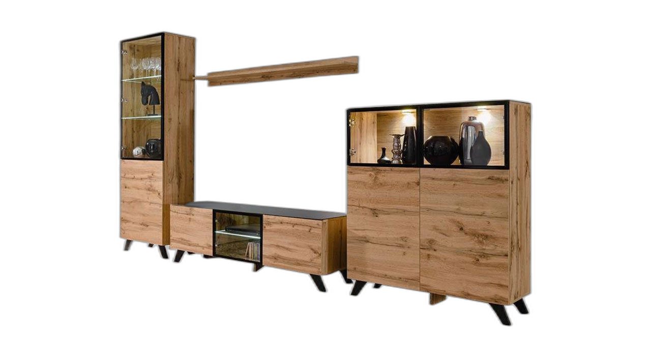 Xlmoebel Wohnzimmer-Set Premium Wohnzimmermöbel aus hochwertigem Holz mit eleganter Formgebung, (5-St., TV-Ständer/Regal/2x Vitrine/Kommode), Hergestellt in Europa