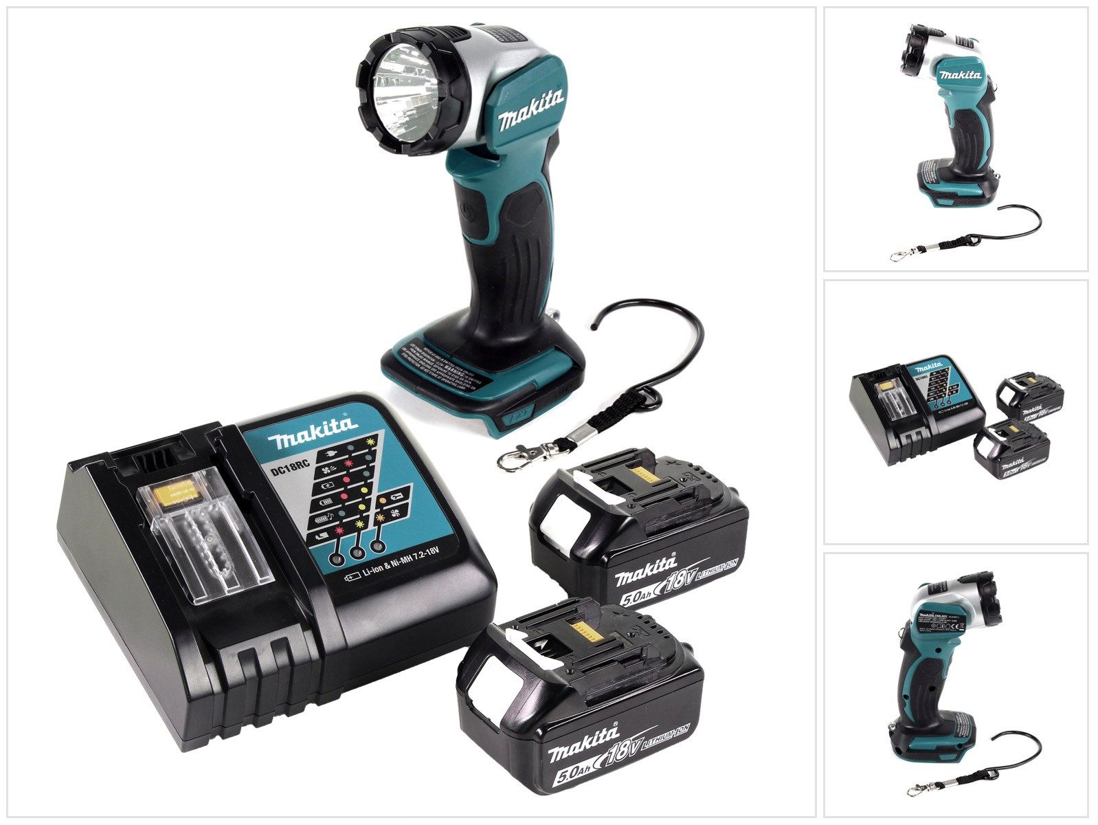 Makita Baustrahler DML 802 RT Akku Lampe 18 V Li-Ion für 14,4 und 18 V Akku + 2 x 5,0 Ah