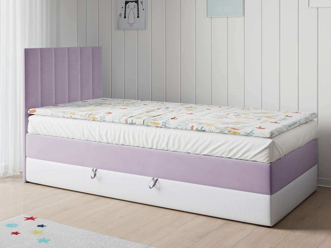 MKS MÖBEL Kinderbett LAURA 1, Polsterbetten für Kinderzimmer und Jugendzimmer - 90x200 Violett und Weiss