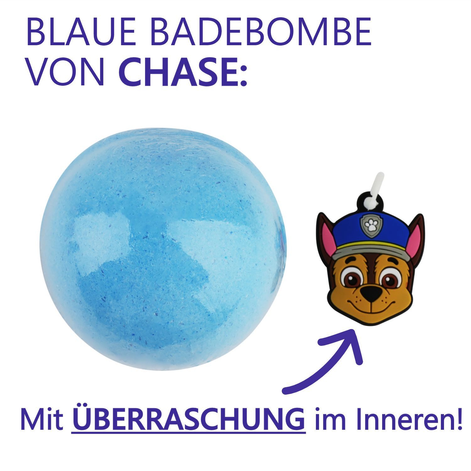 HF Home Flair Badekugel 1x Paw Patrol Badebombe - große Badekugel Chase mit Überraschung, 1-tlg., blaue Badekugel - Kokosduft - Vegan- 170g