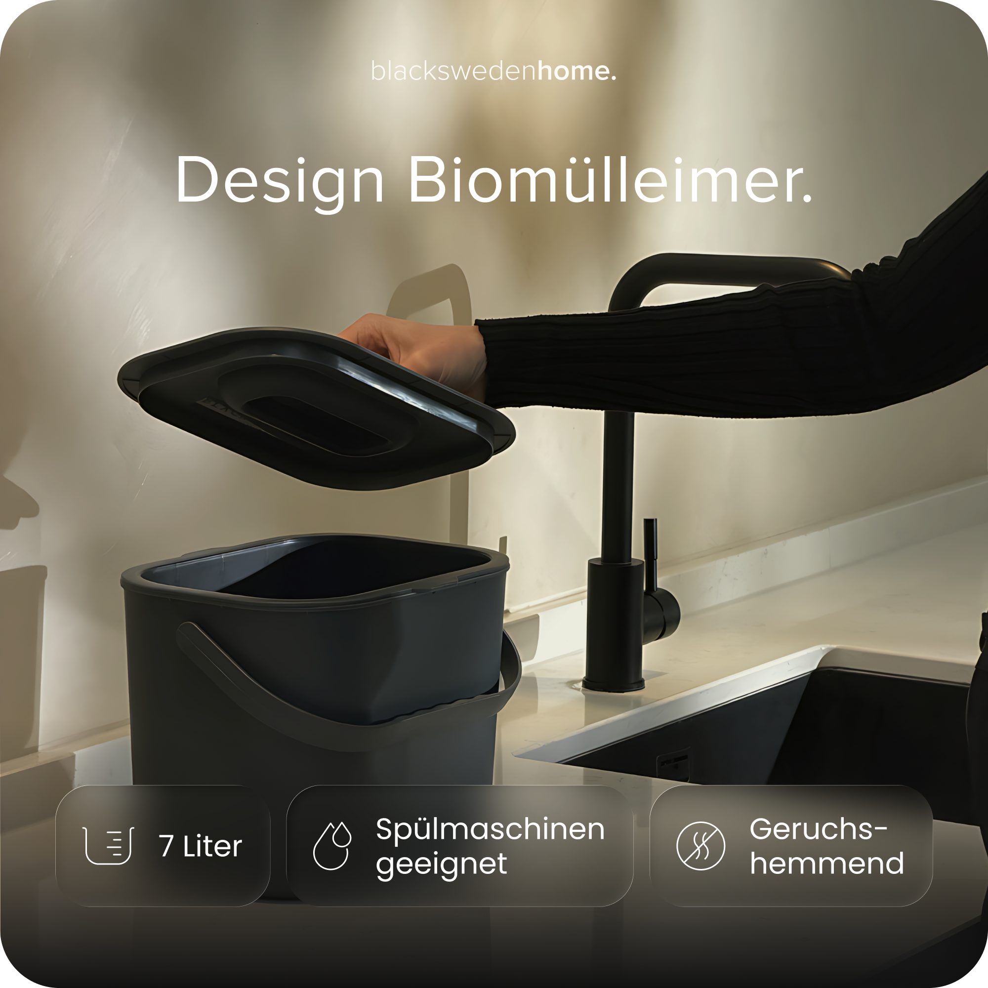 blackswedenhome. Biomülleimer Biomülleimer Küche - 7L - Design Komposteimer mit Innensieb, Geruchsdicht, Modernes Design
