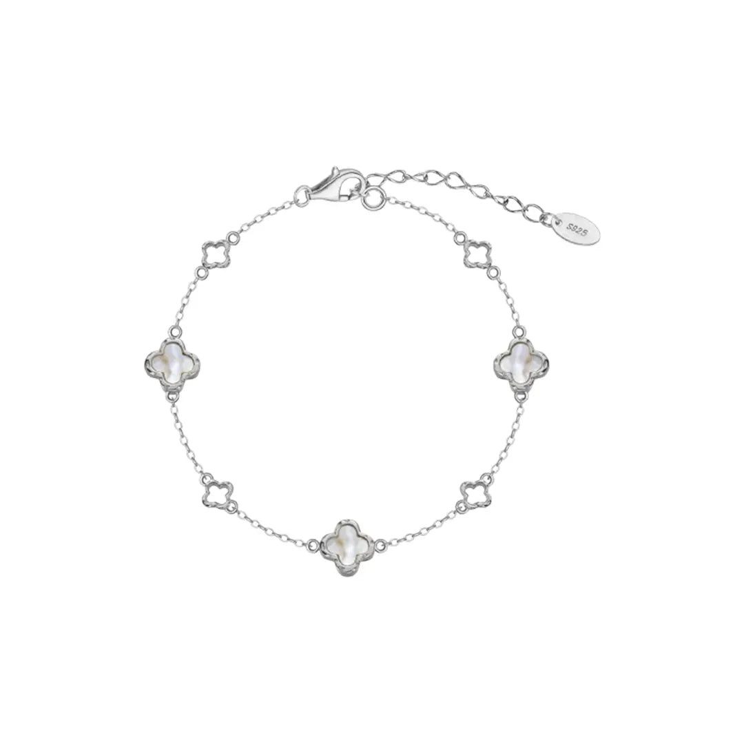 Suzan Gold Silberarmband 925 Silber Luckra Perlmutt-Kleeblätter wasserfest