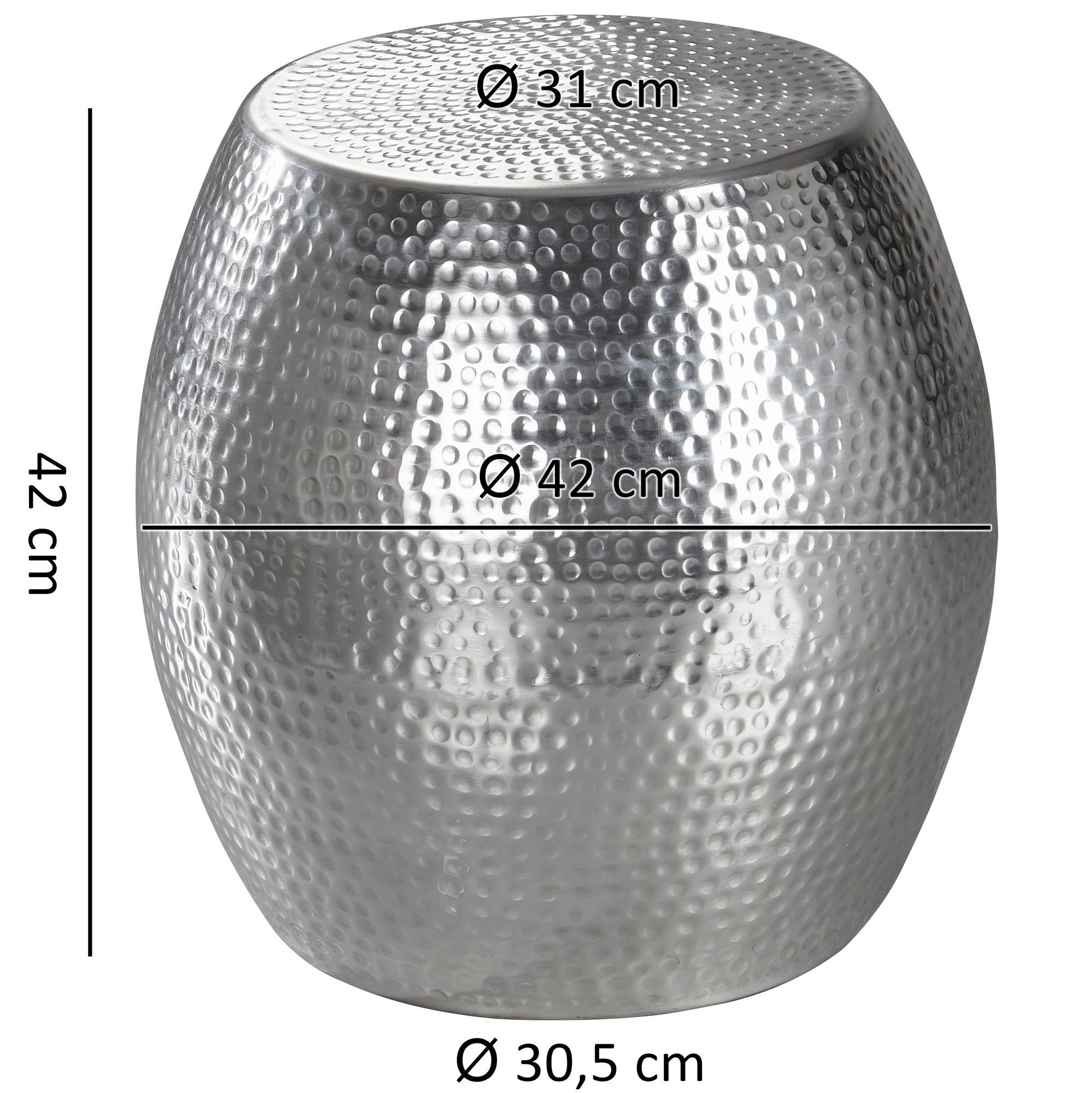cm Wohnling Hammerschlag (42x42x42 Silber WL5.466 Sofatisch Kleiner Rund), Wohnzimmertisch, Orientalisch Beistelltisch Aluminium