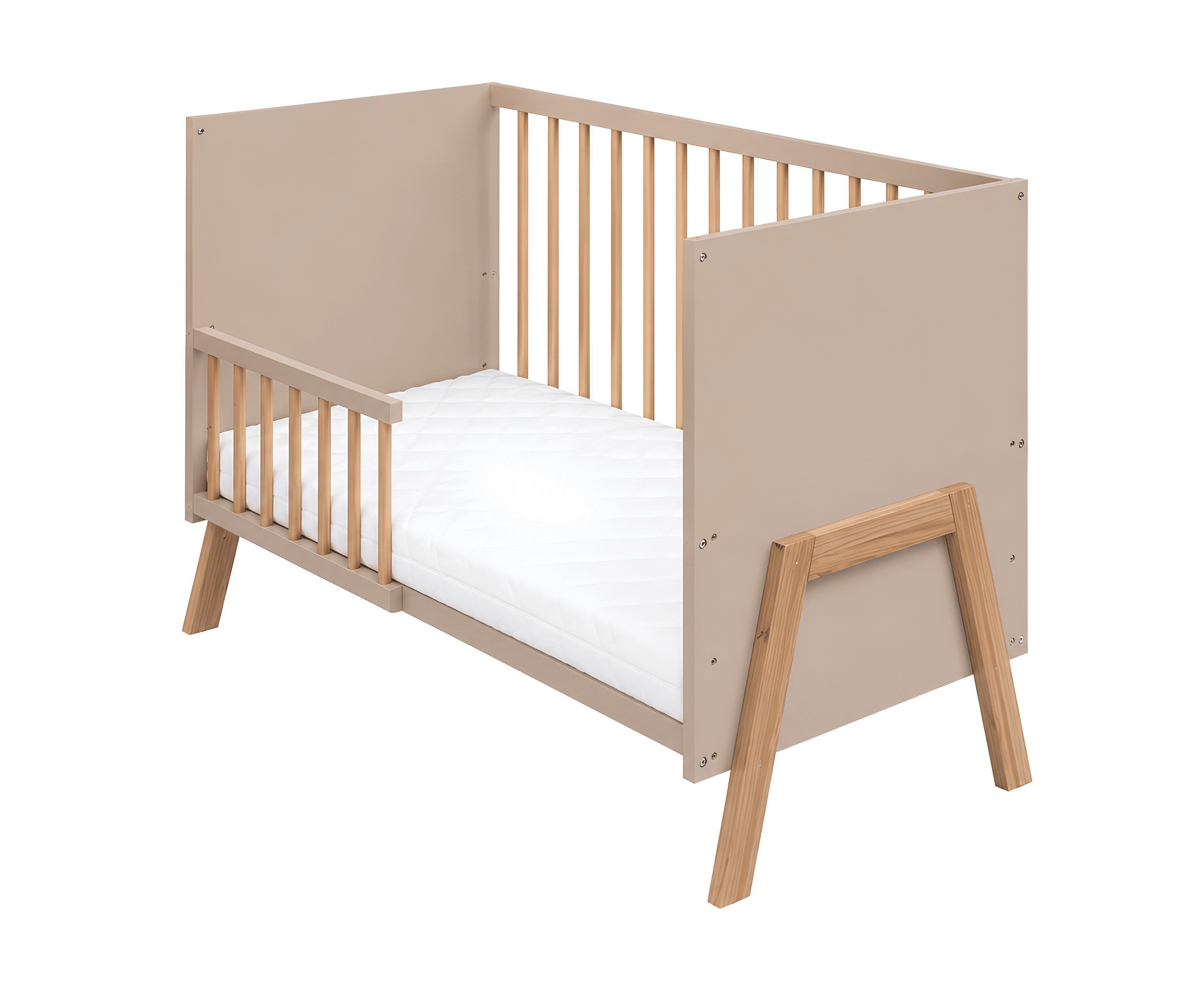 Baby-Delux Babybett Juna Kaschmir-Beige Eiche, Kinderbett 60x120 umbaubar Schutzgitter Matratze – Bild 4 von 5