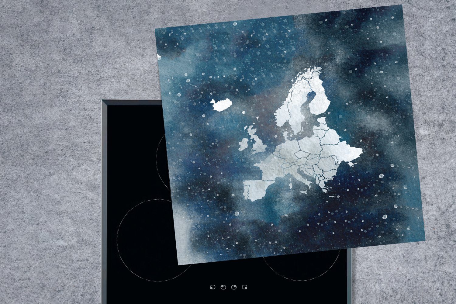 78x78 Arbeitsplatte tlg), Karten Europa cm, Aquarelle, - Herdblende-/Abdeckplatte Ceranfeldabdeckung, für - Vinyl, MuchoWow - (1 küche Sternenhimmel