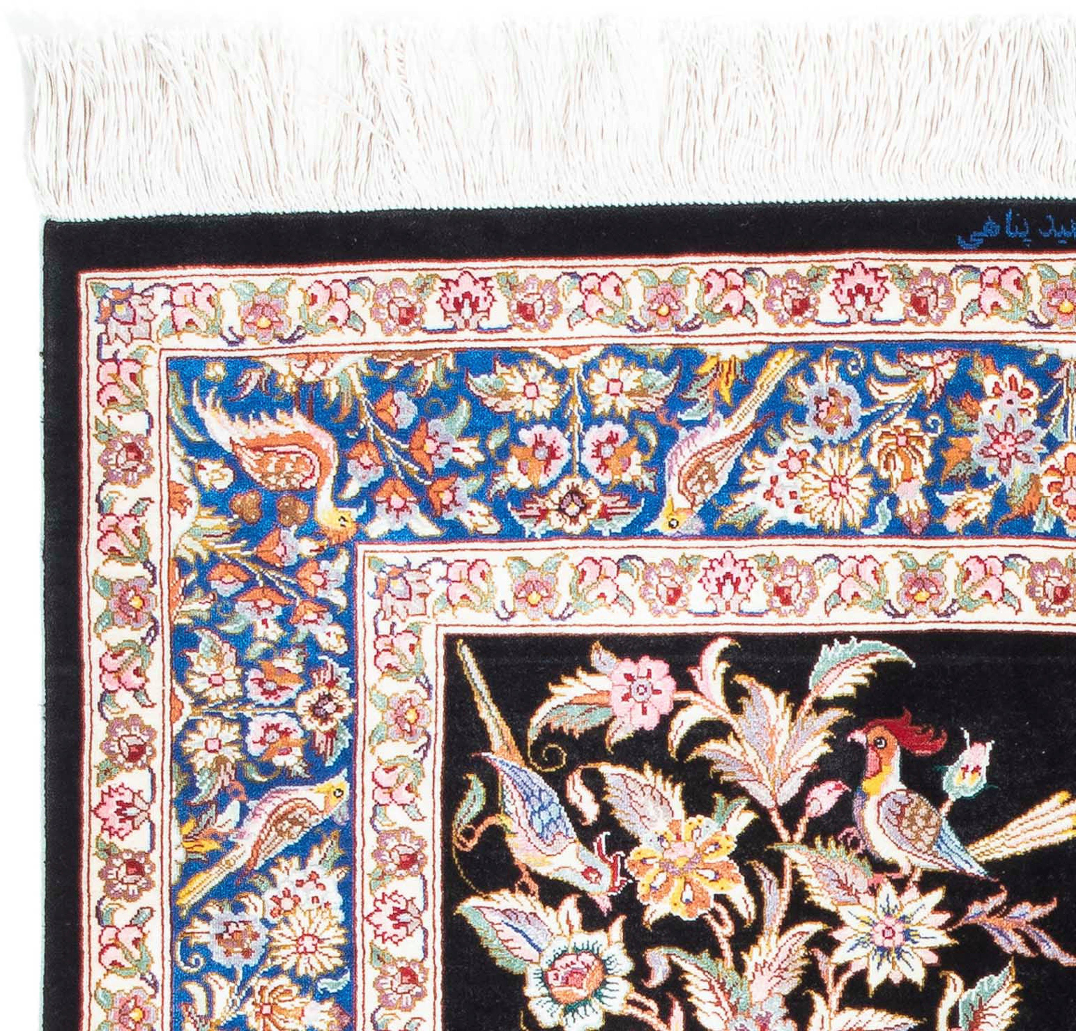 Orientteppich Perser - Ghom 10 dunkelrot, Handgeknüpft, - mm, mit cm x morgenland, Wohnzimmer, Einzelstück rechteckig, Höhe: Zertifikat 77 118 