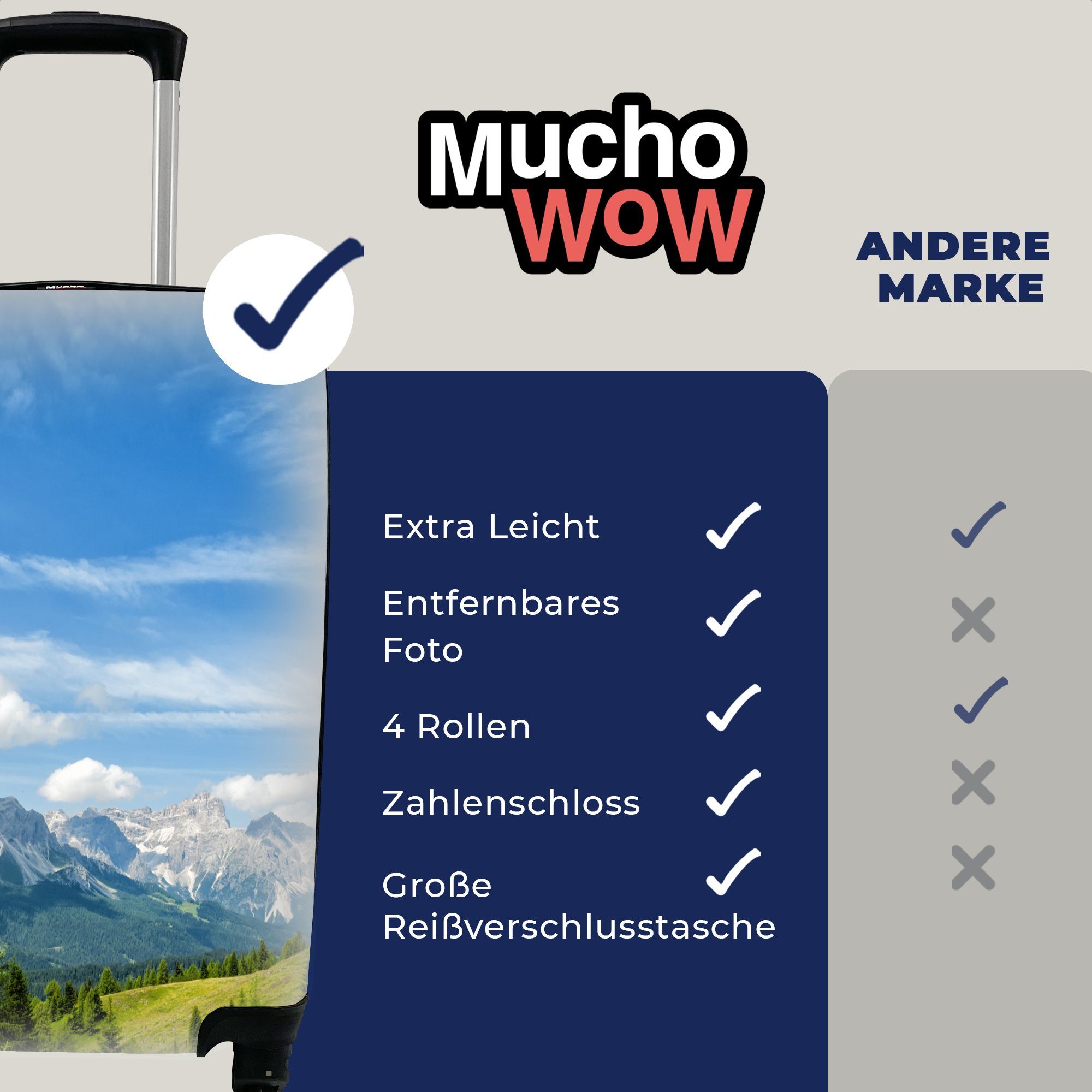 - Rollen, Berge Ferien, Reisetasche rollen, für mit - Gras, Handgepäckkoffer Reisekoffer Handgepäck 4 MuchoWow Alpen Trolley,