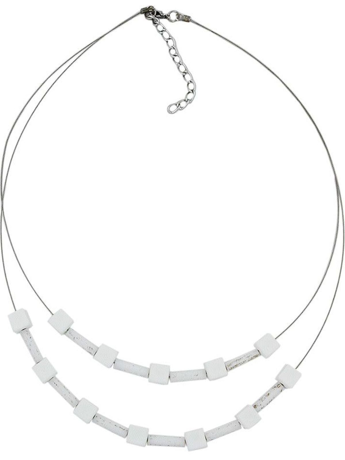 Kunststoffperlen (1-tlg) 2-reihig Gallay Würfel Drahtkette weiß-matt Perlenkette 50cm