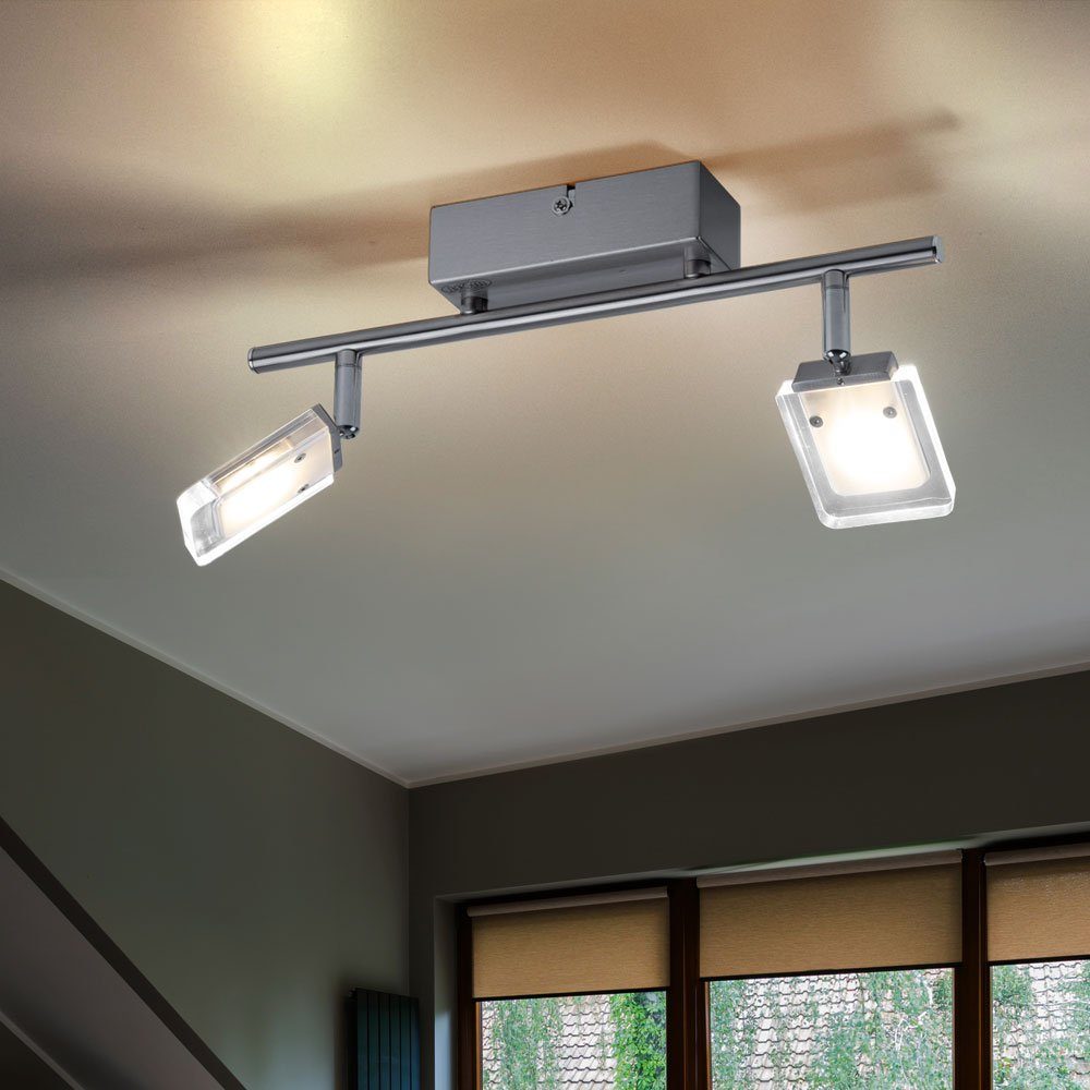 WOFI LED LED Strahler LED-Leuchtmittel Wohnraum Decken fest Deckenleuchte, verbaut, Warmweiß, 2-flg schwenkbar WOFI Leuchte silber IP20