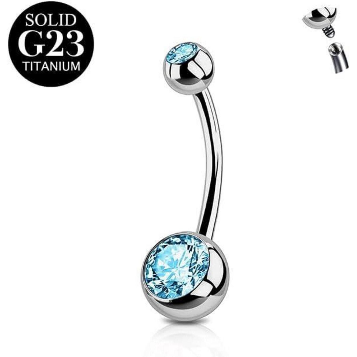 Bauchnabelpiercing Titan Bauchnabelpiercing 14G Barbell CZ Blau Rosa 16mm