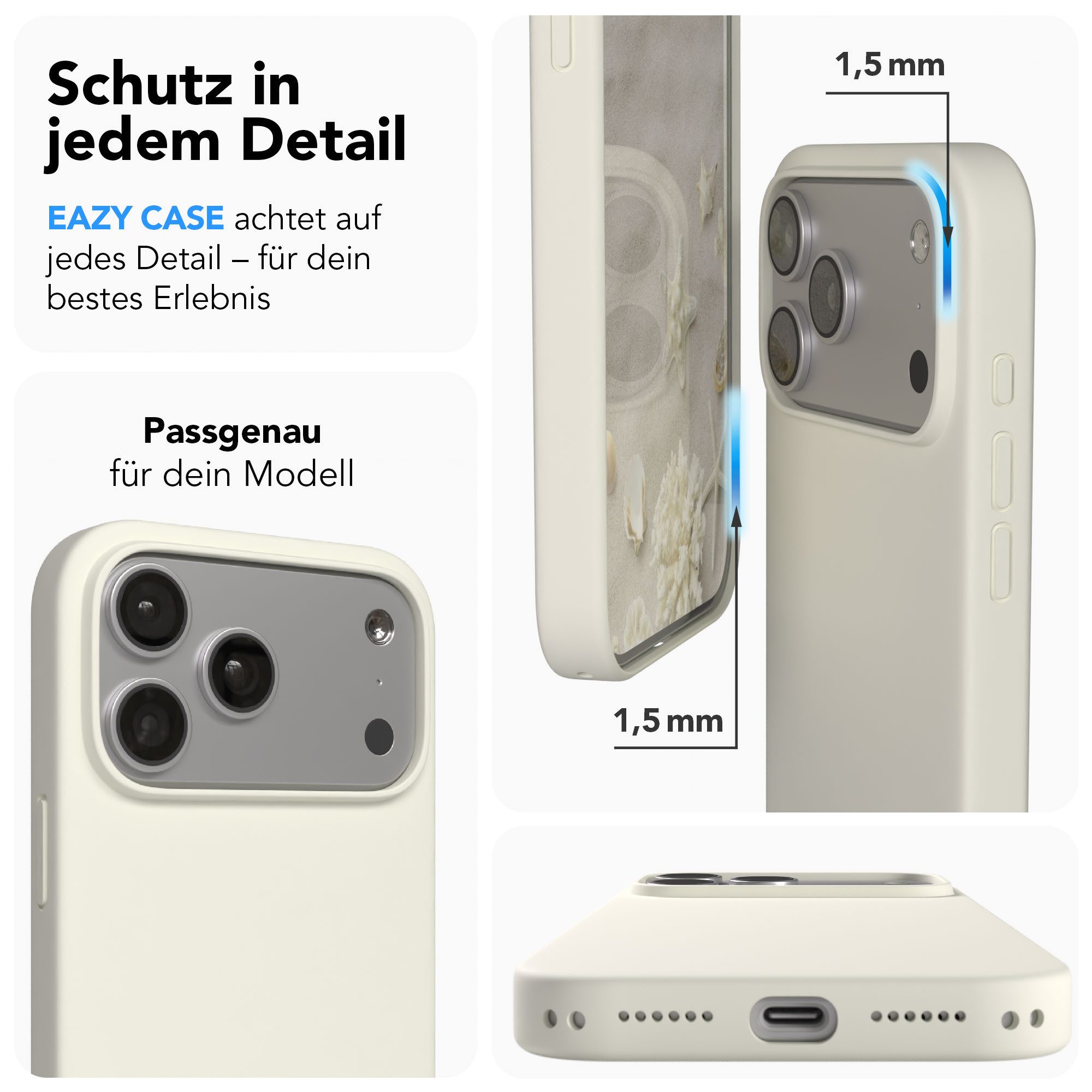 EAZY CASE Handyhülle für Apple iPhone 17 Pro Max Hülle Silikon 6,9 Zoll, Hülle Silikon mit Displayschutz Handy Softcase Slimcover Taupe / Beige – Bild 3 von 5