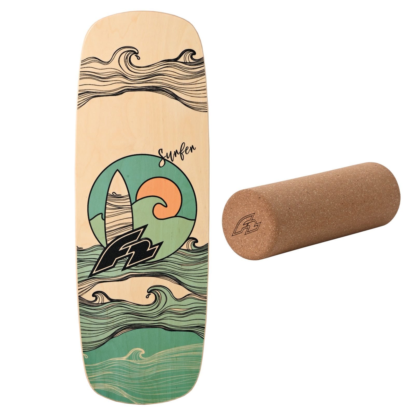 F2 Balanceboard F2 Set Balance Board Pill 86x30cm mit Korkrolle