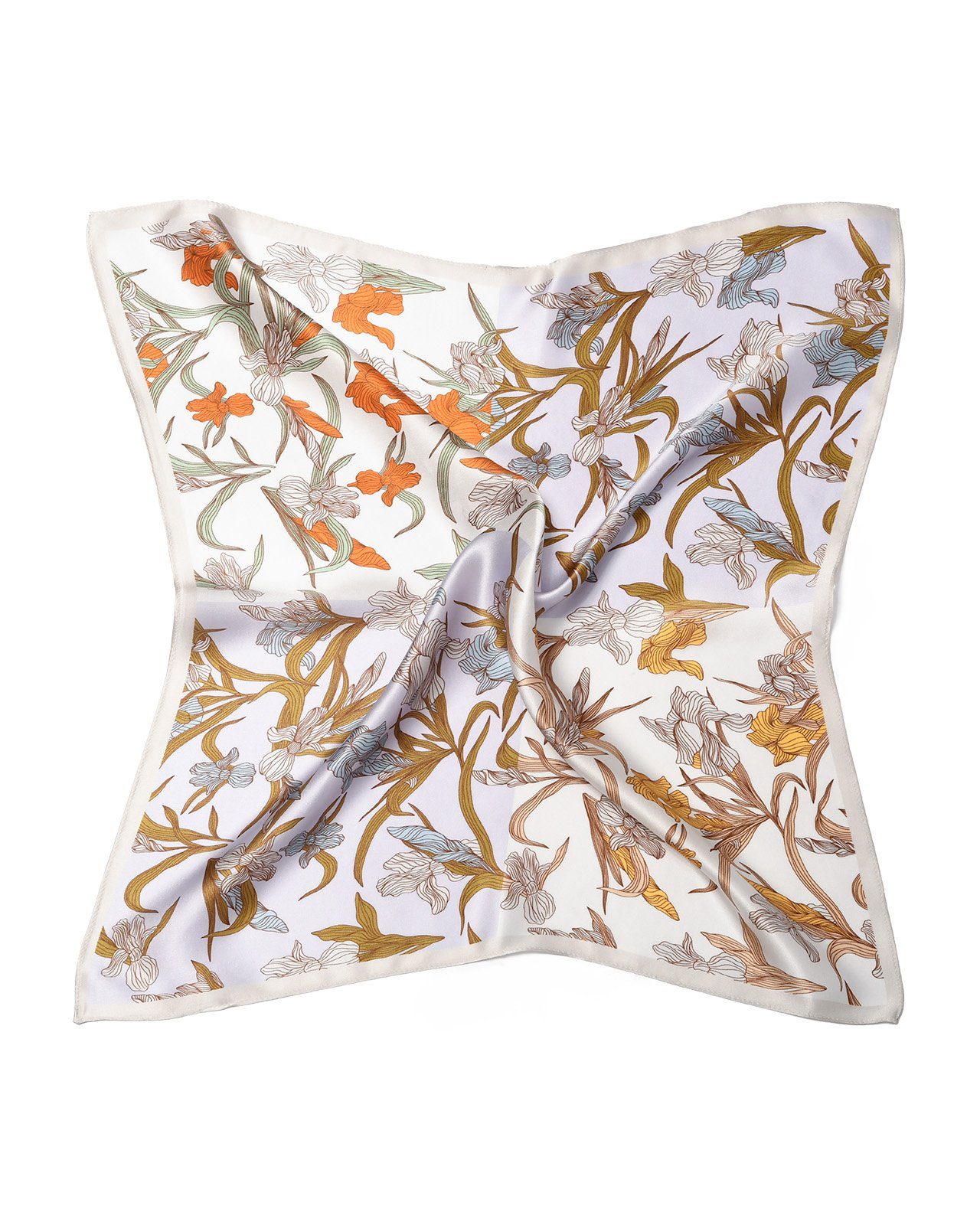 Seidentuch quadratisch,Lilien 53x53 cm, gold orange, Nickituch, Bandana-Schal