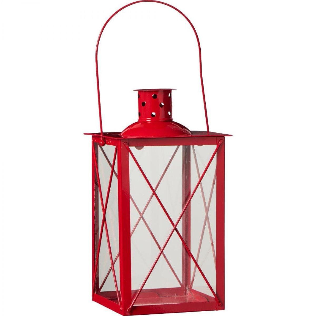 Ib Laursen Windlicht Ib Laursen Laterne viereckig mit Kreuz über dem Glas Rot (18x33x18cm)