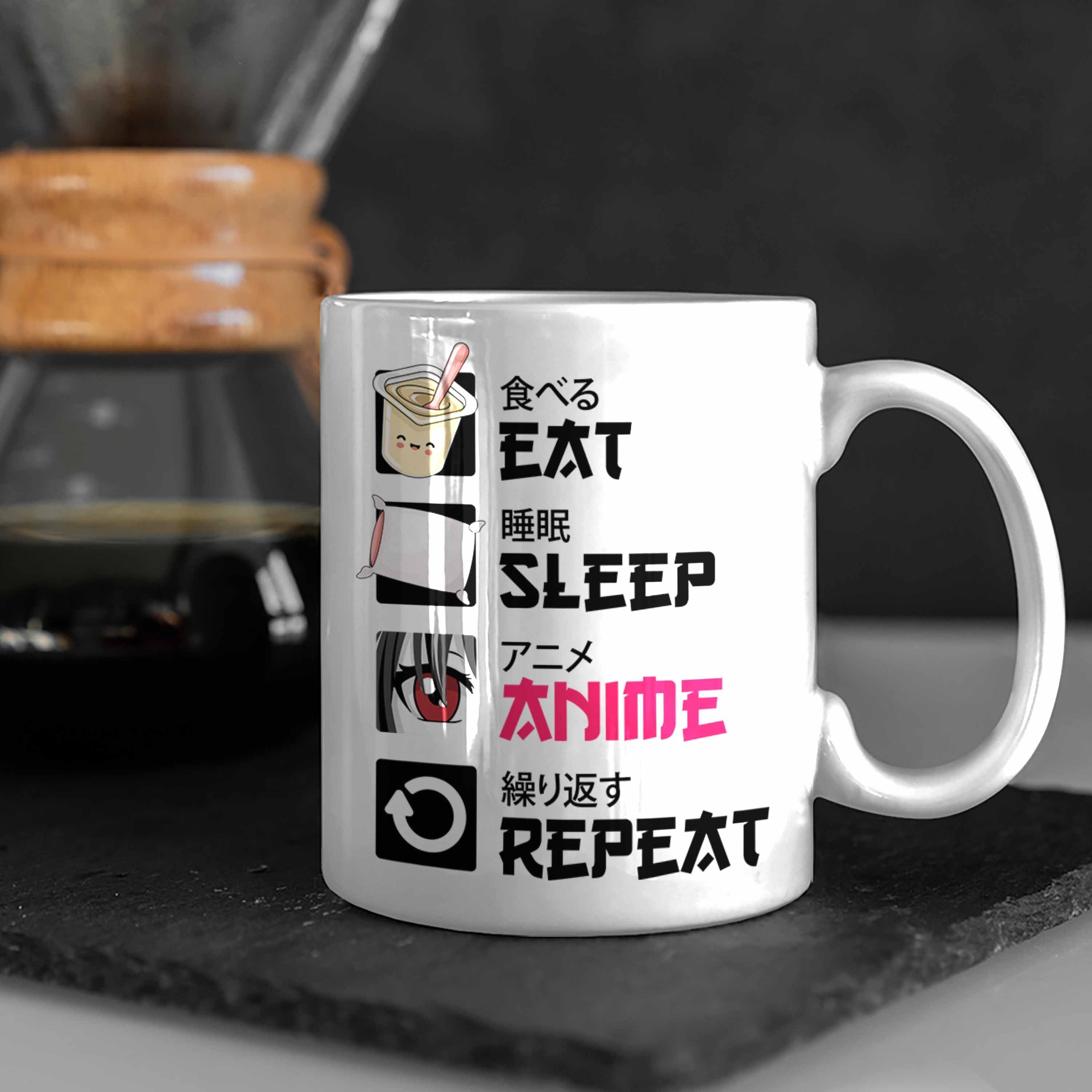 Sleep Weiss Geschenk - Trendation Deko Tasse Kaffeetasse Spruch Anime Trendation Geschenke Eat Tasse