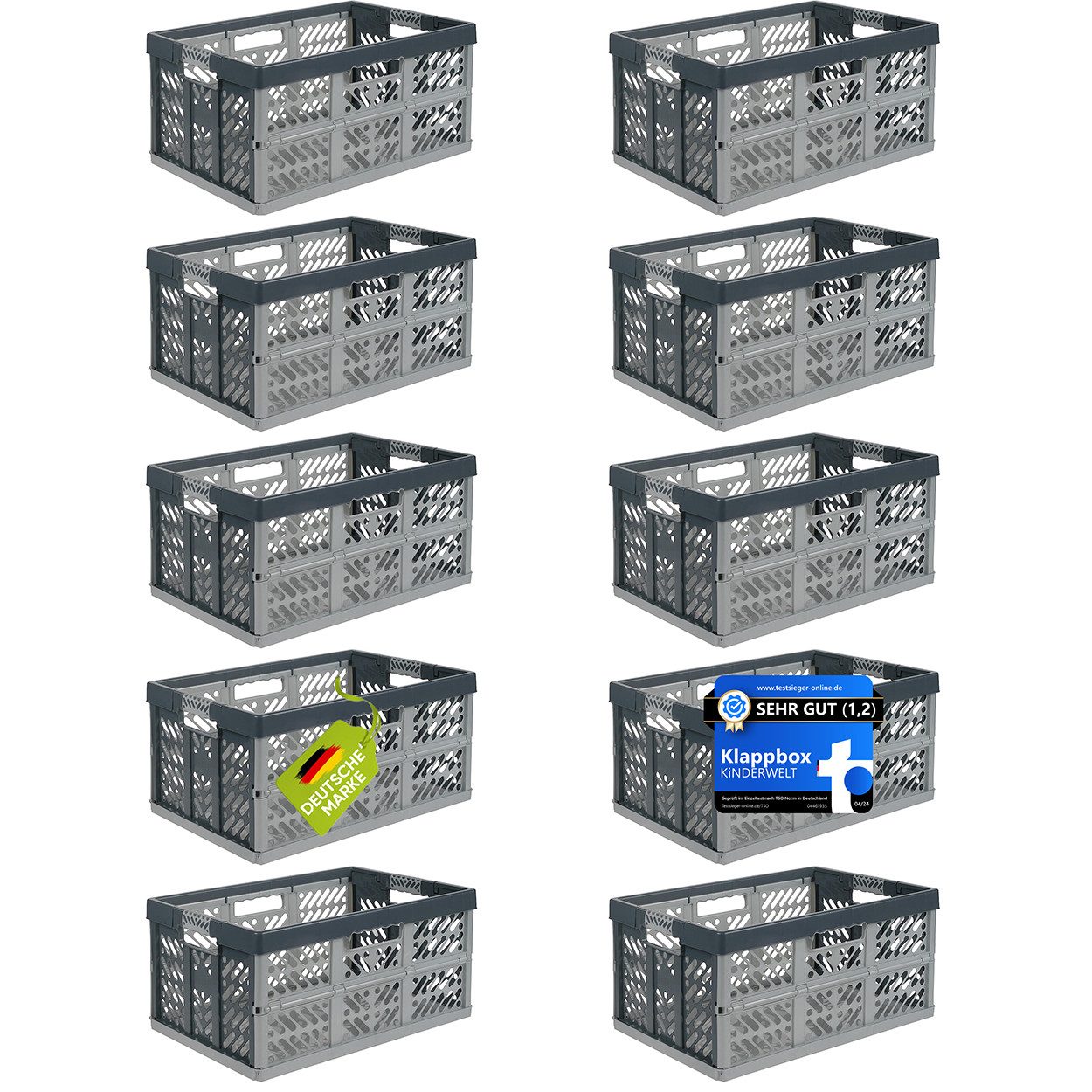 Klappbox 10x Premium Faltbox 45 L mit Soft-Touch Griffen