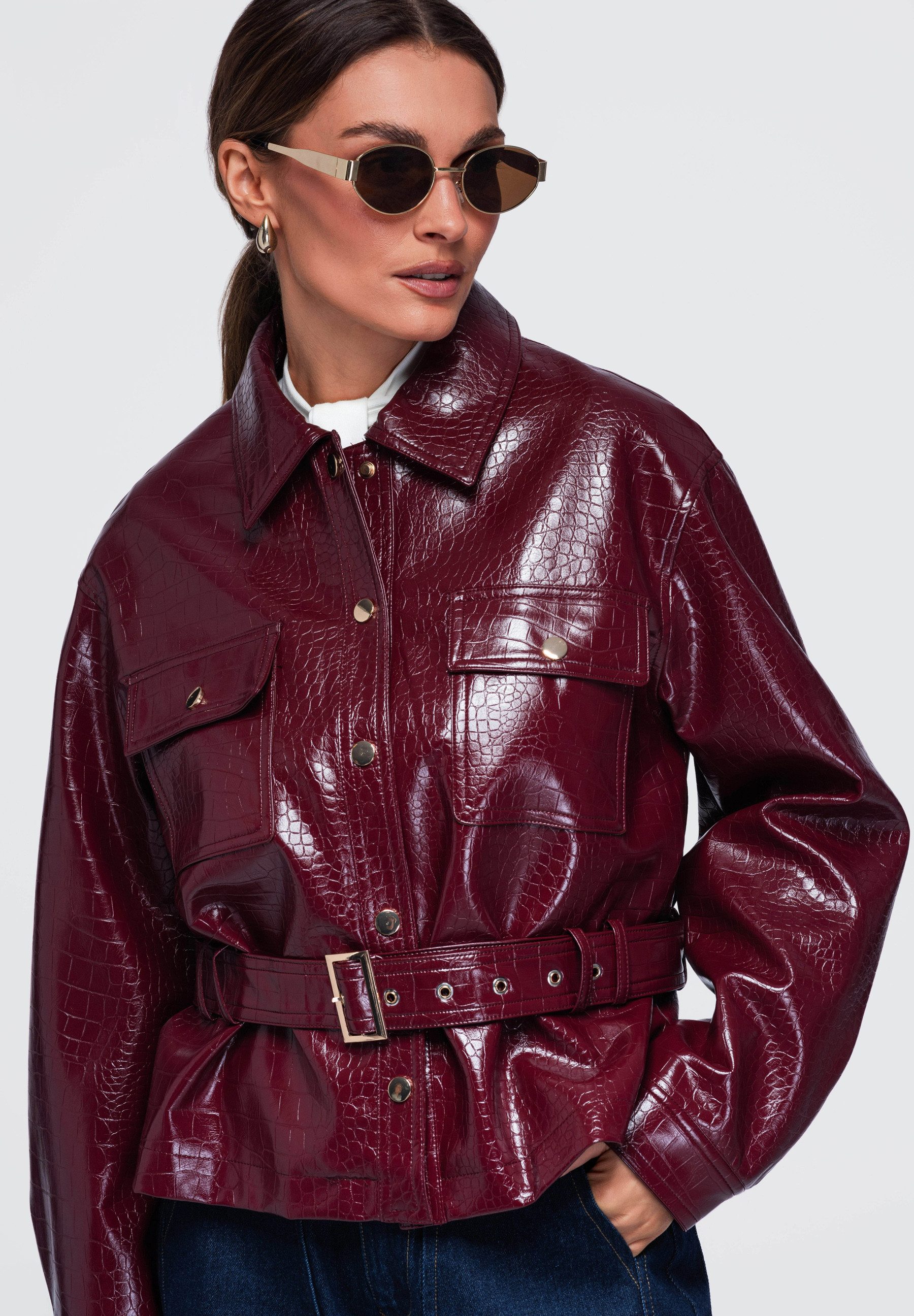 OMBRE Lederimitatjacke Jacket OW-JAFL-0141 V-1 burgundy S Bordeaux L (kein Set, 1-St)