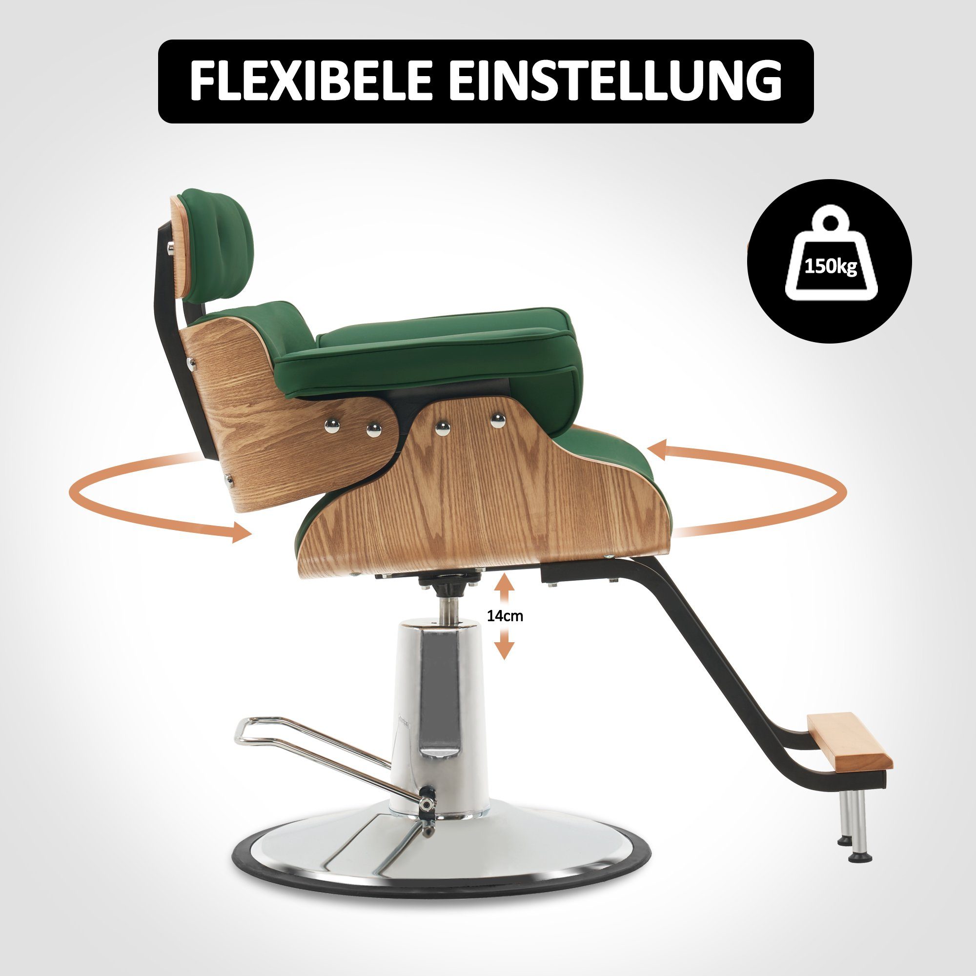 Herren Kunstleder 8261, Retro Damen, für Stuhl Kunstleder Höhenverstellbar Retro, Friseursessel Grün Friseurstuhl Barberpub Barberpub Vintage