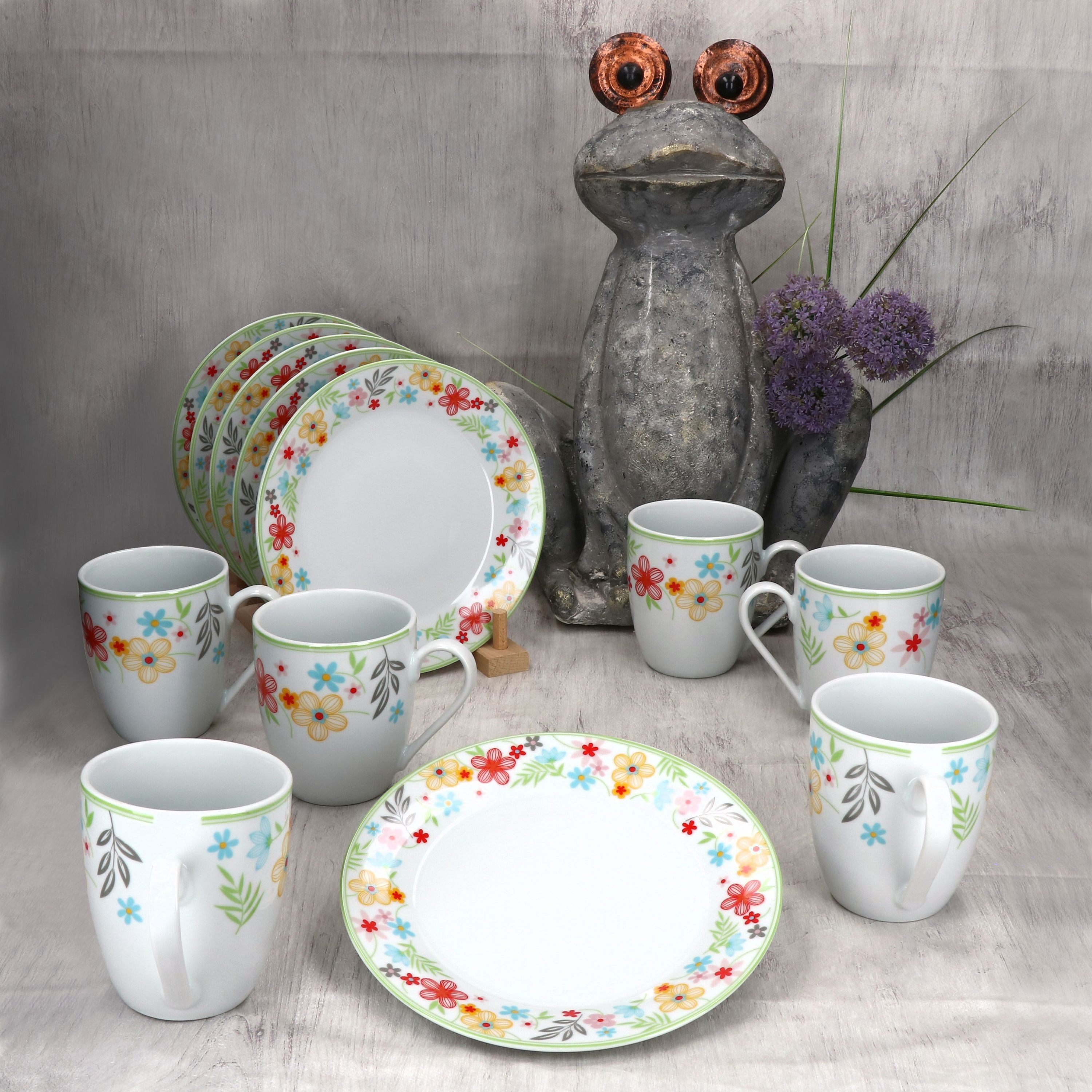 MamboCat Frühstücks-Geschirrset 12tlg Frühstücksset Variant Blümchen Porzellan 6 Personen, Porzellan – Bild 3 von 5