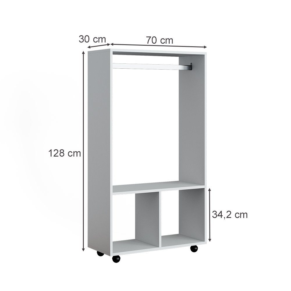 Weiß rollbar Vicco Kleiderstange Kleiderschrank Garderobe SYDNEY rollbar