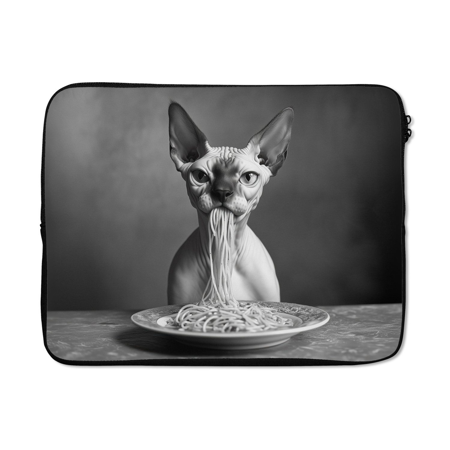 MuchoWow Laptop-Hülle Sphynx - Katze - Tiere - Humor - Spaghetti - Schwarz und Weiß 15 Zoll, Schutzhülle für Laptop, Schutz gegen Kratzern, Laptoptasche