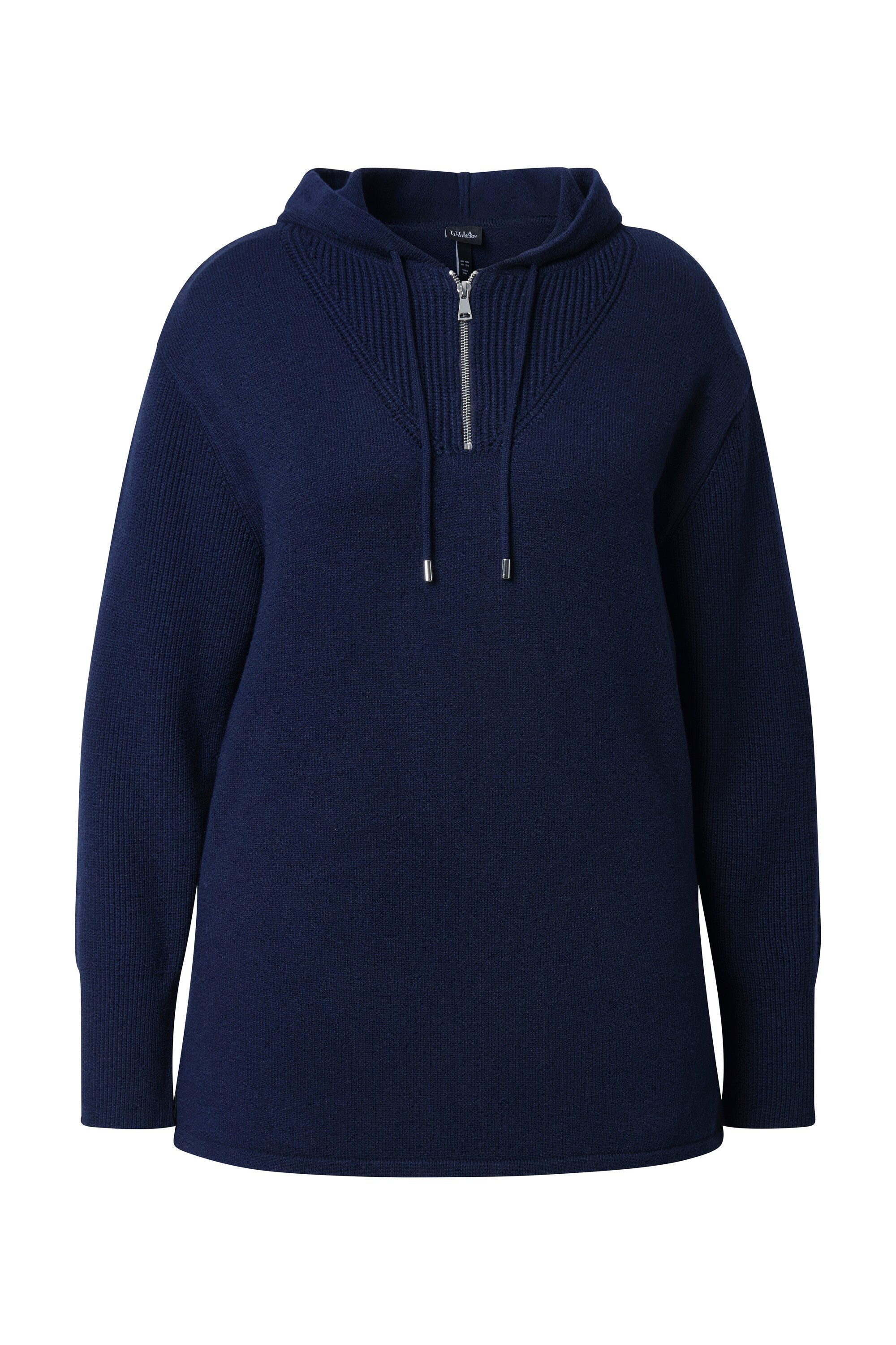 Ulla Popken Wollpullover Strick-Hoodie Zipper Kapuze günstig online kaufen