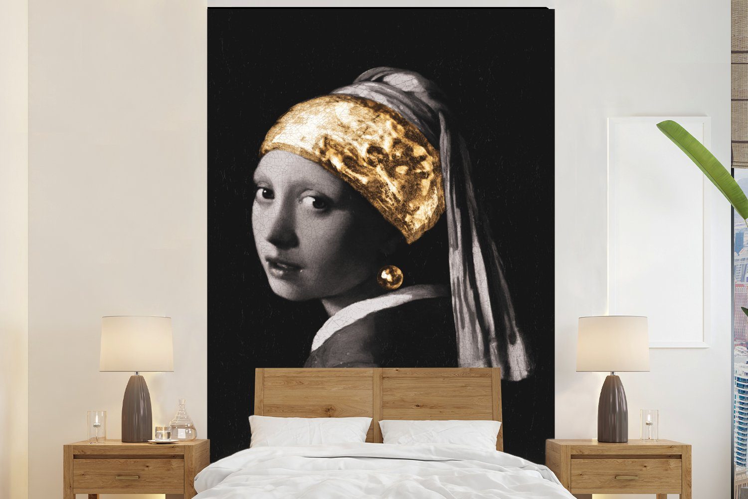 Fototapete für Mädchen Johannes Vermeer Perlenohrring - einem Vinyl (3 Wandtapete St), MuchoWow bedruckt, Tapete Montagefertig mit Gold, - Matt, Wohnzimmer,