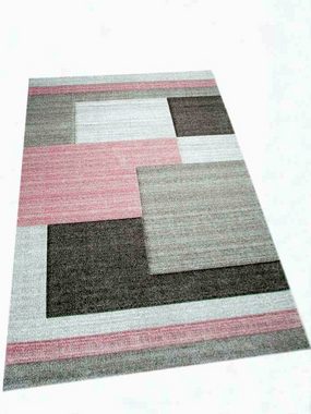 Teppich Moderner Teppich Kurzflor Wohnzimmerteppich Konturenschnitt Karo abstrakt pastell rosa braun taupe, Carpetia, rechteckig, Höhe: 13 mm