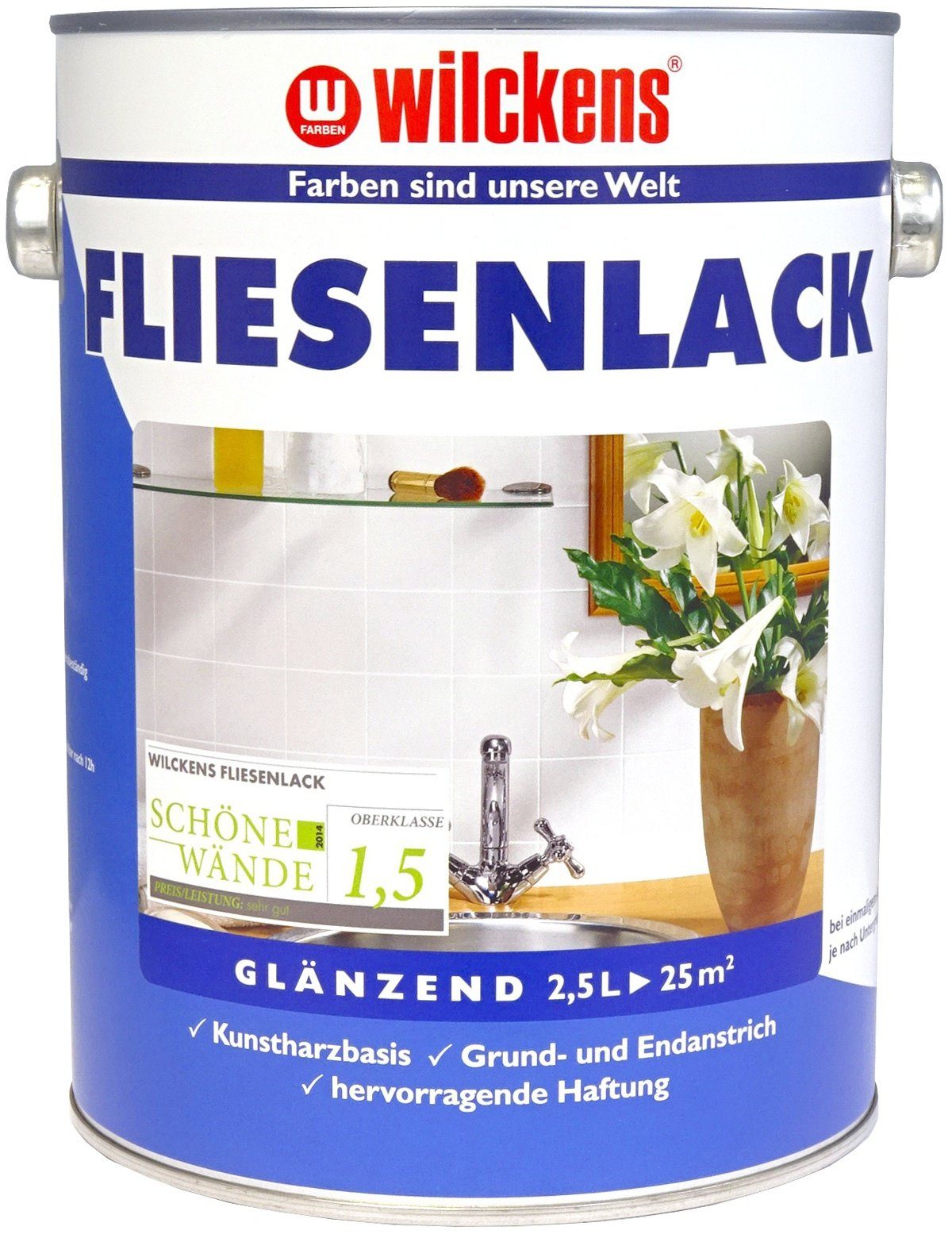 weiss Fliesen Wilckens Lack Lack, Glanz Farben Lackfarbe 2,5L Fliesenlack Fliesenfarbe Farbe