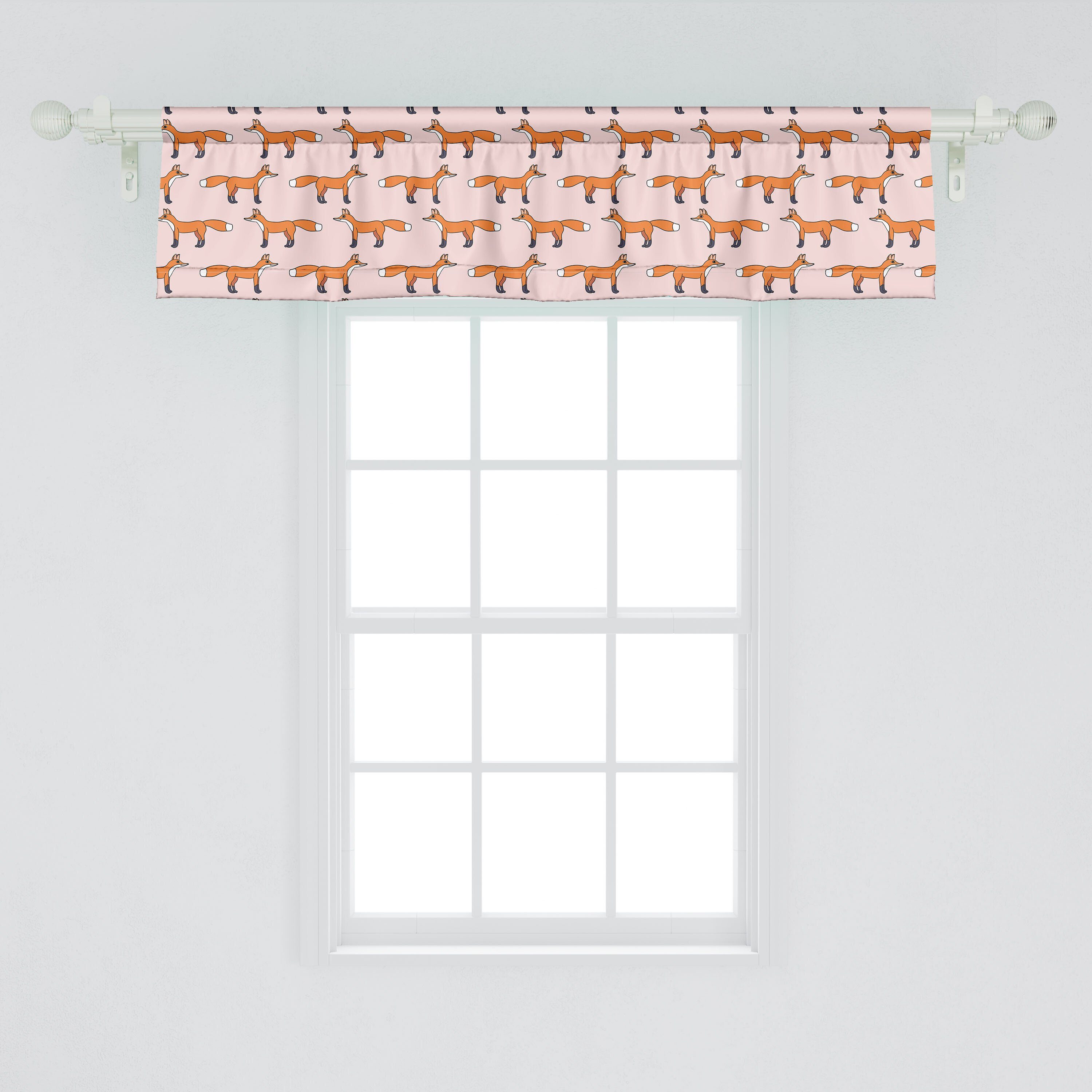 Schlafzimmer Küche Stangentasche, mit Lächeln Tiermuster Vorhang Abakuhaus, Microfaser, Volant Cartoon Dekor für Fuchs Scheibengardine