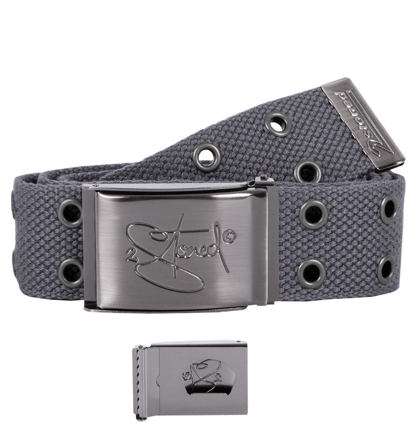 2Stoned Nietengürtel Stoffgürtel Unisex, matte Schnalle Classic, 4 cm breit, 120 cm lang mit Flaschenöffner