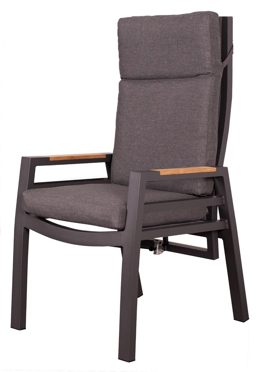 bene living Gartenstuhl Relaxsessel Sevilla - uni anthrazit (1 St), mit Gasdruckfeder, Aluminium-Gestell, Teakholz-Armlehnen