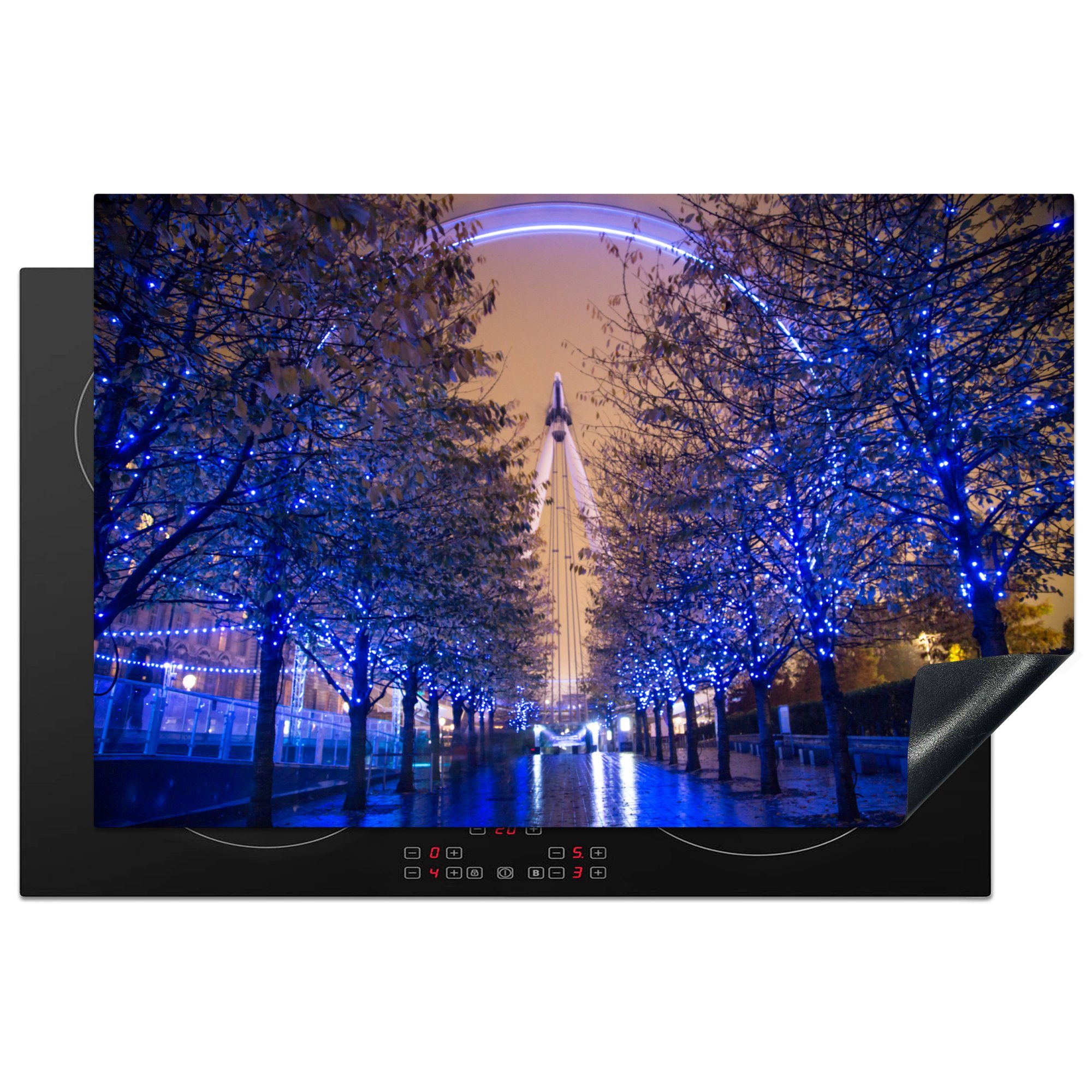 MuchoWow Herdblende-/Abdeckplatte Weihnachten - London Eye - England, Vinyl, (1 tlg), 81x52 cm, Induktionskochfeld Schutz für die küche, Ceranfeldabdeckung