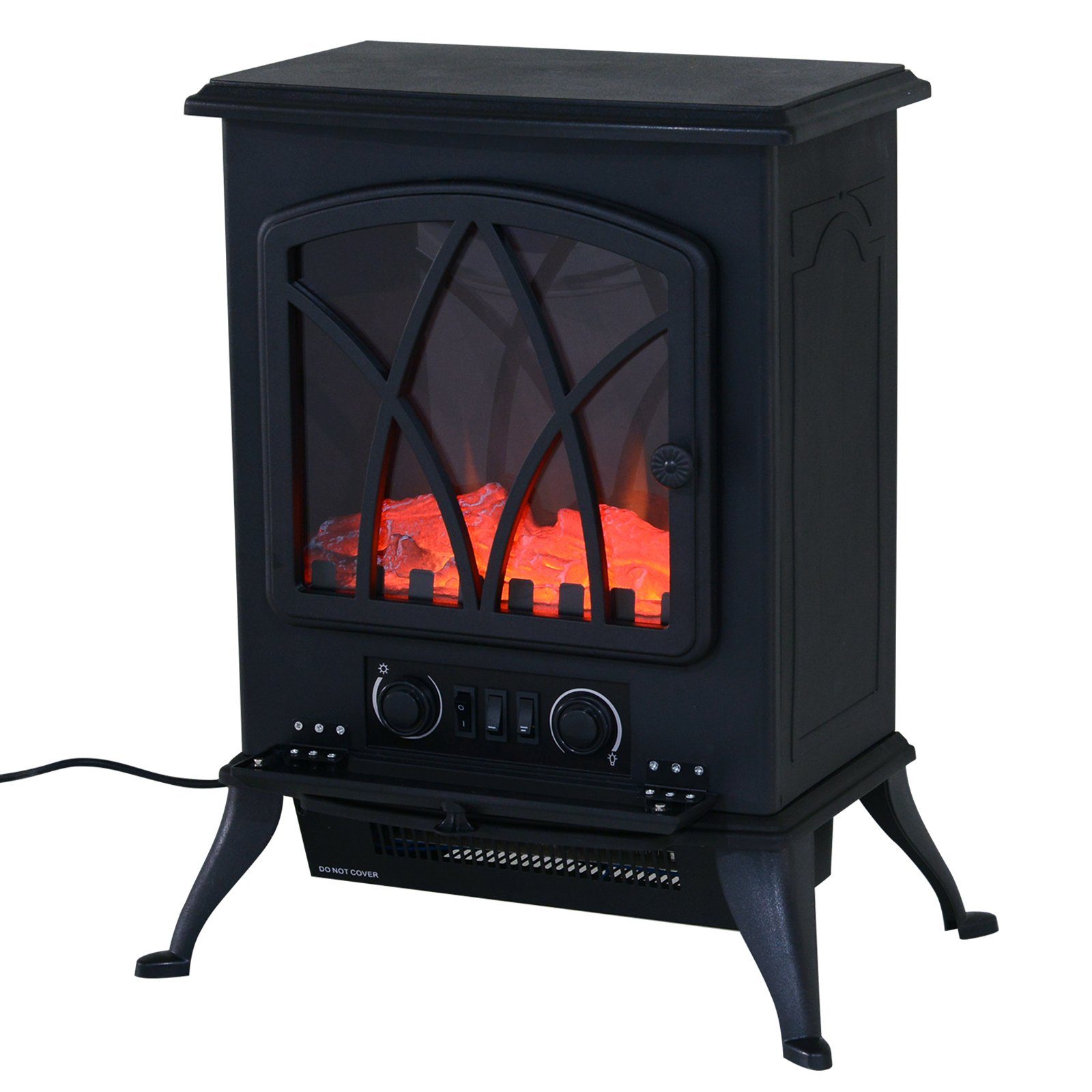 HOMCOM Elektrokamin Kaminfeuer Dekokamin mit Heizung, LED Flammeneffekt, Schwarz, Elektrokamin Elektrischer Kamin Kaminofen 1000W,2000W
