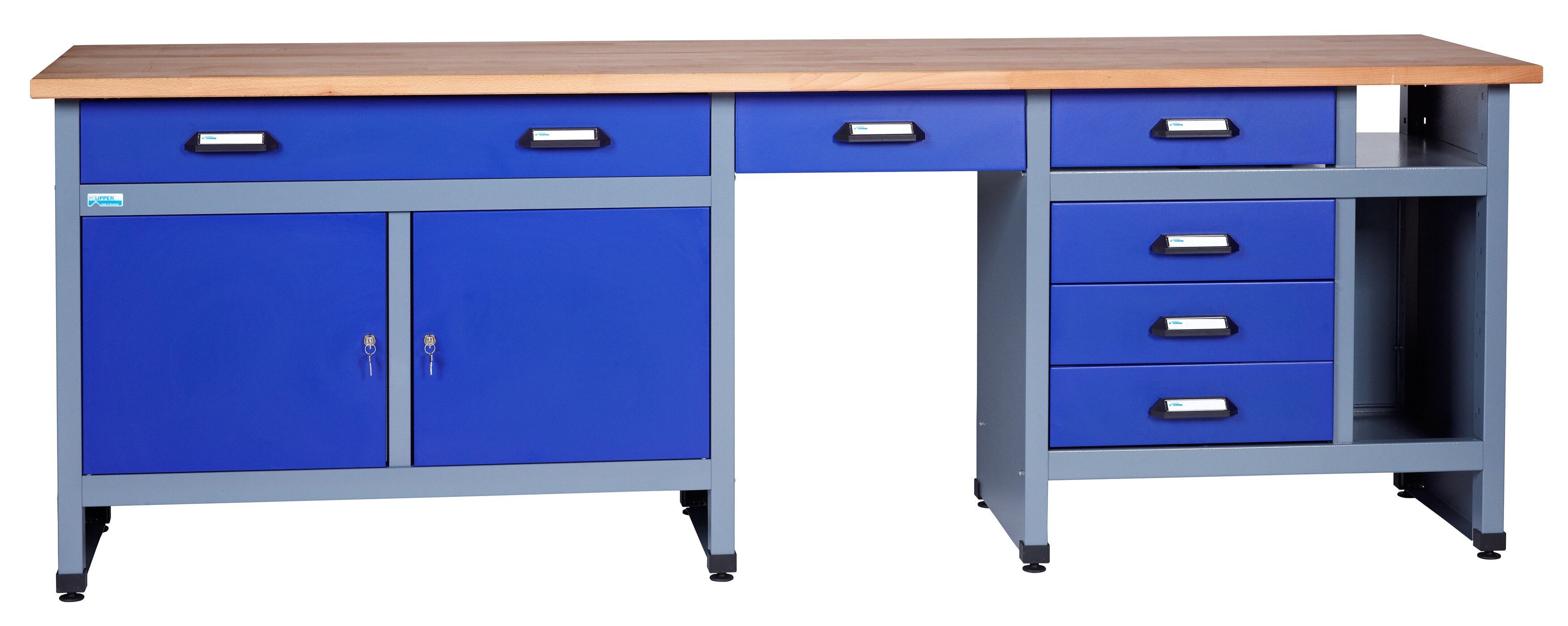 KÜPPER Werkbank 12280, 240x84x60 cm, 2 Türen, 6 Schubladen, 300 kg Traglast, 240x60x84 cm (BxHxT)