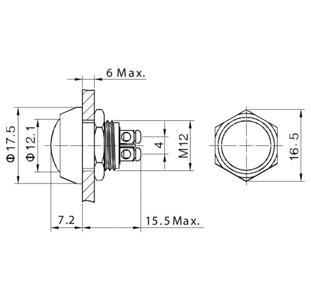 Thumbnail - TRU COMPONENTS Schalter TRU COMPONENTS 701258 GQ12B-A, RD Vandalismusgeschützter Drucktaster 4 (GQ12B-A, RD)