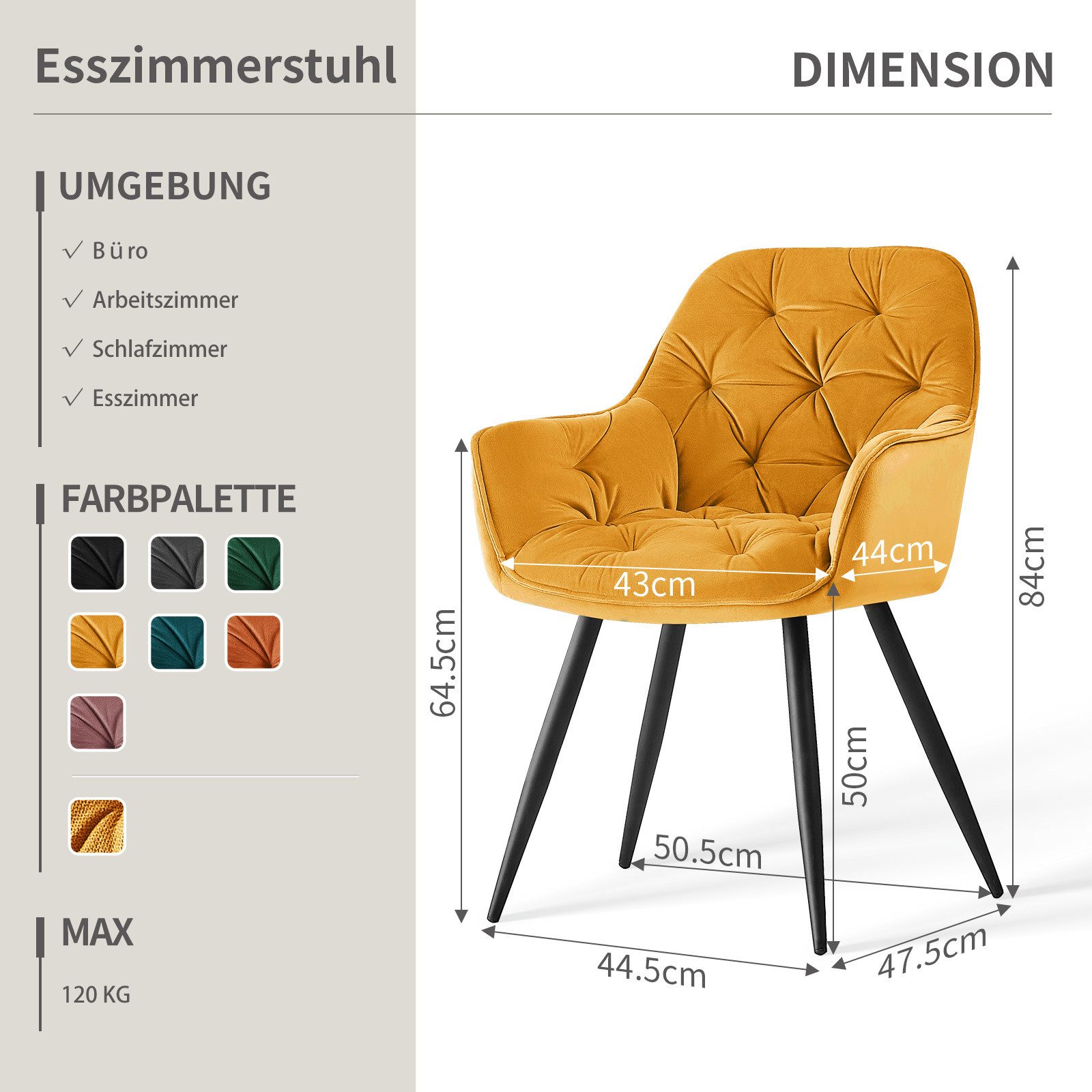 JYMTOM Esszimmerstuhl mit dickem Samtstoff gepolsterter günstig online kaufen