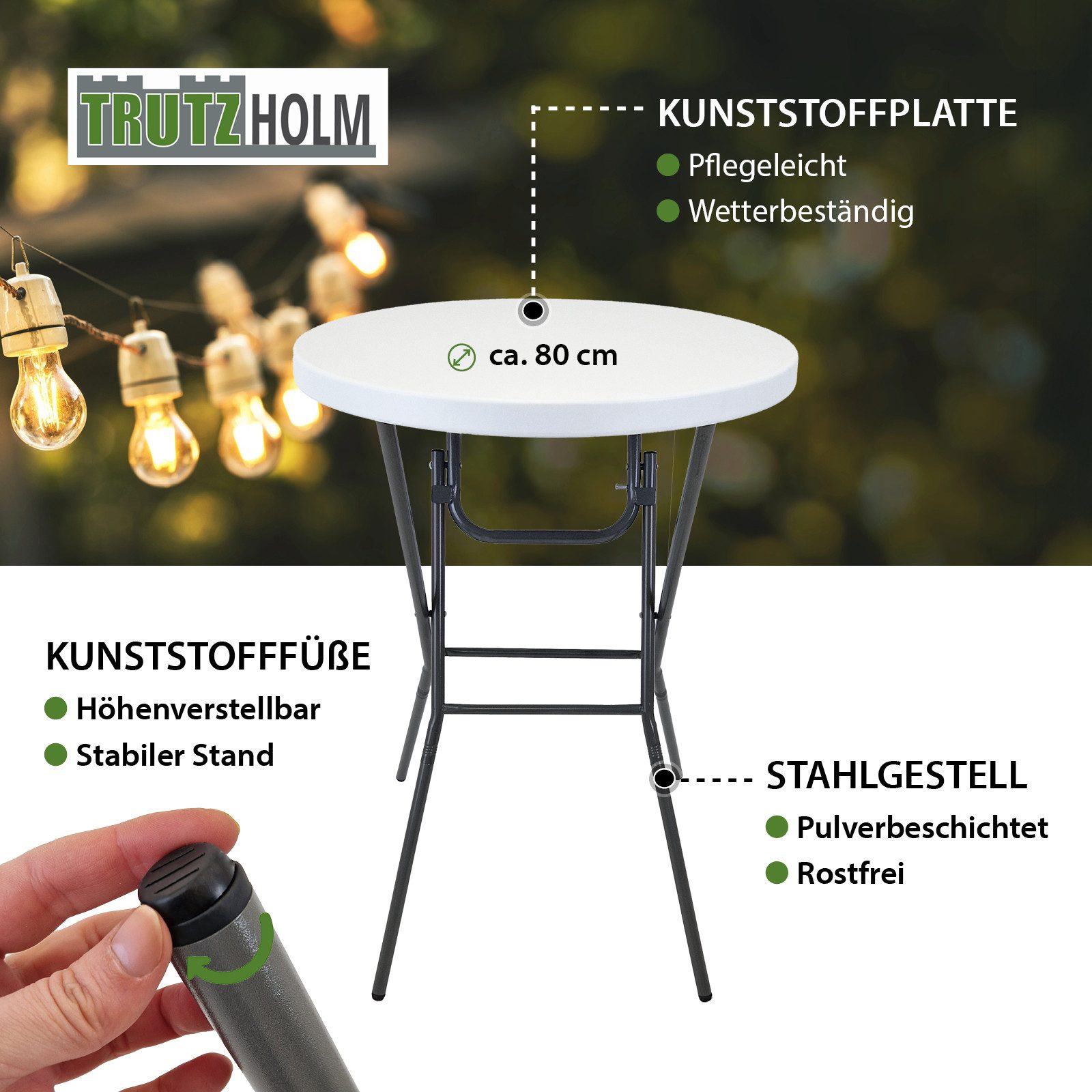 TRUTZHOLM Stehtisch klappbar Ø 80 cm Tischplatte Höhe 110 cm Partytisch Bistrotisch (Tisch), Pflegeleicht – Bild 2 von 5