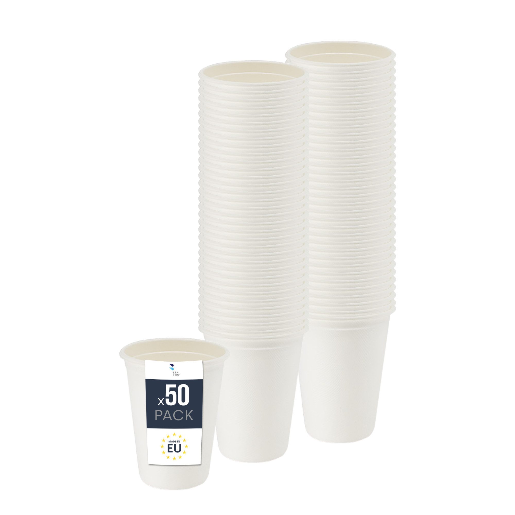 BENBOW Einwegbecher Einwegbecher aus Zuckerrohr, Weiß, 50-tlg., Zuckerrohr, Einwegbecher aus Zuckerrohr, Weiß, 300 ml x 50