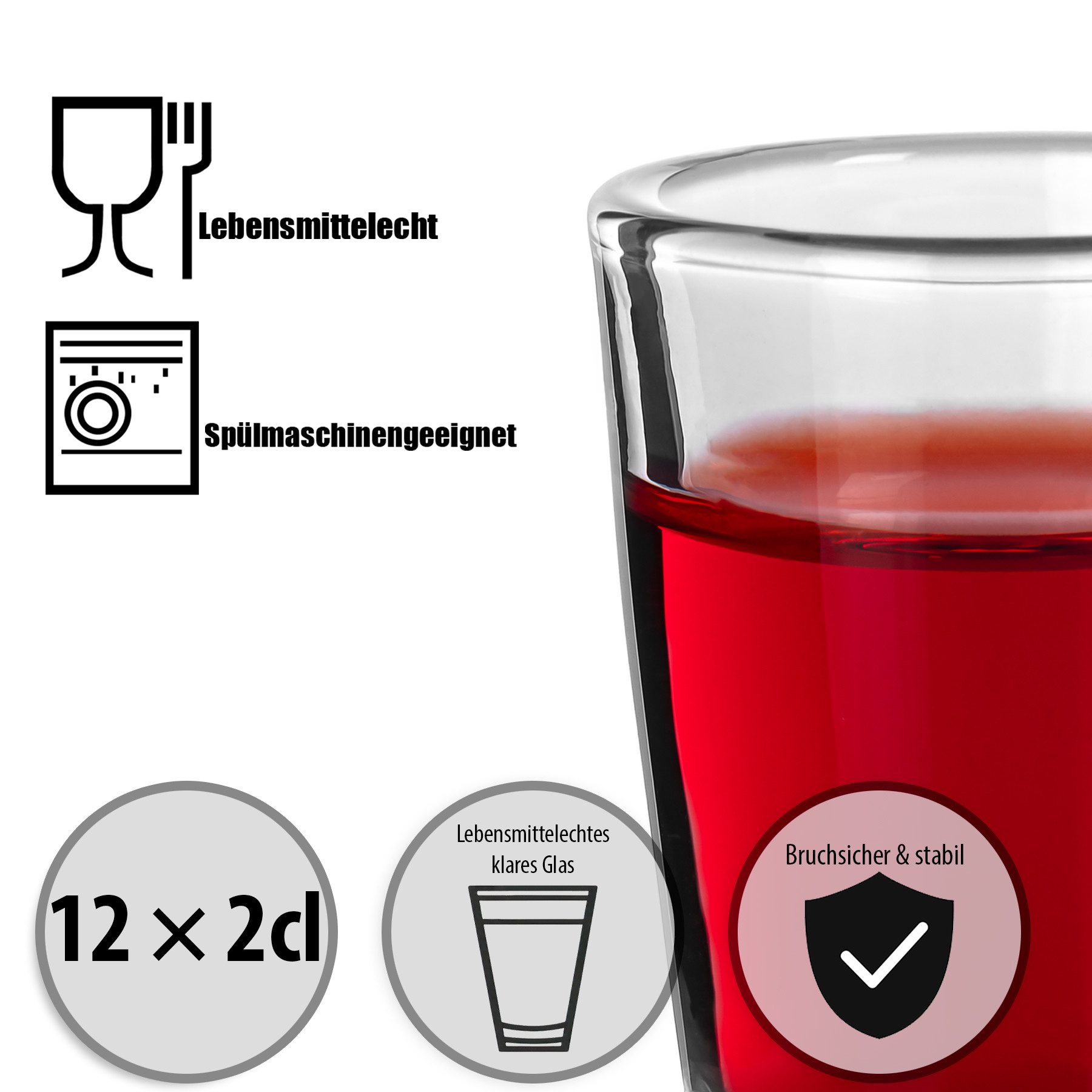 BigDean Schnapsglas 2cl in Geschenkbox – hochwertige Shotgläser lebensmittelecht, 12-tlg., Glas, Robustes Glas, Langlebige Qualität, Elegante Form, Vielseitig. – Bild 5 von 5