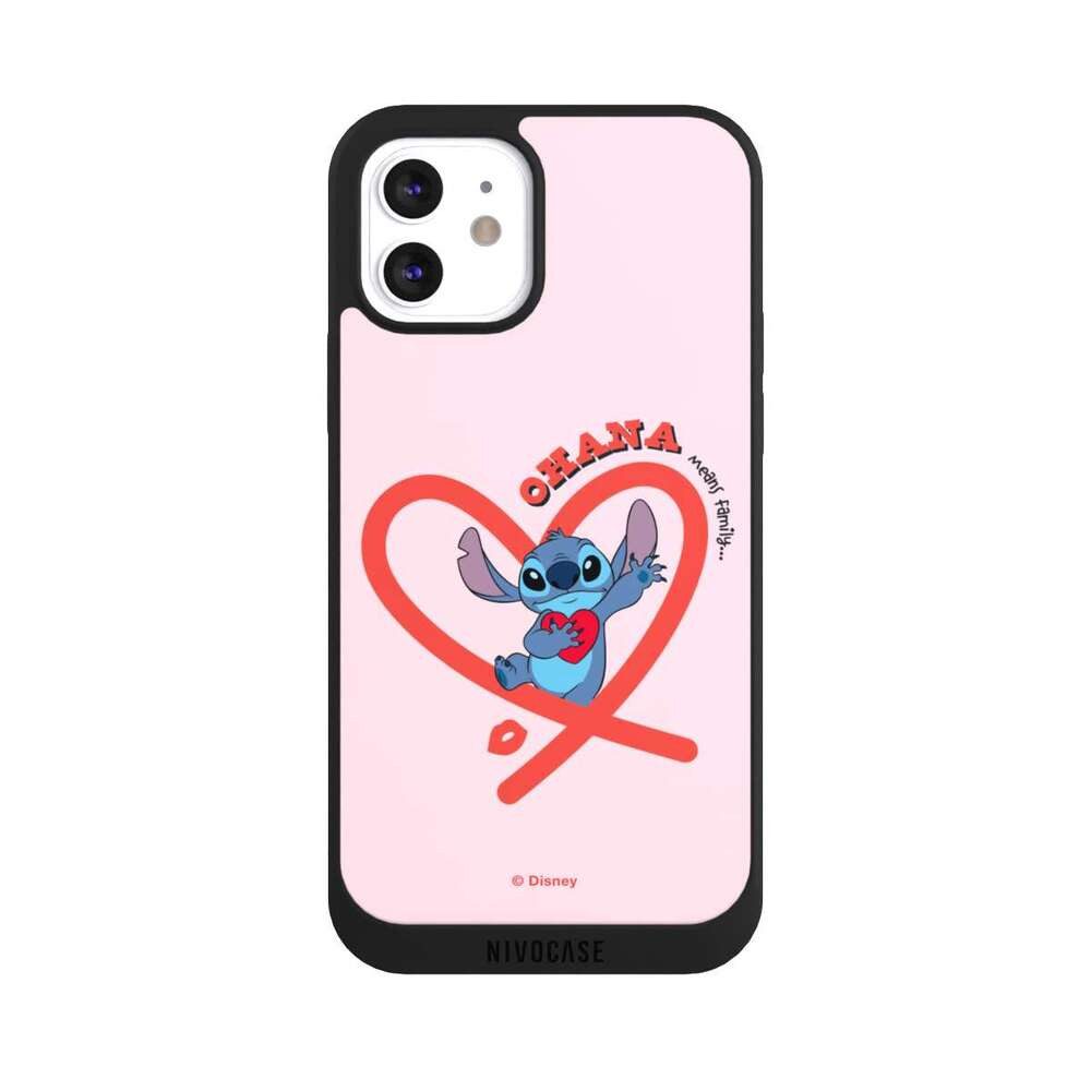 NIVOCASE Handyhülle Lilo & Stitch Herz Disney Stitch Ohana Pink Heart, Apple iPhone 12 Handyhülle Hülle NIVOpure Case Schwarz