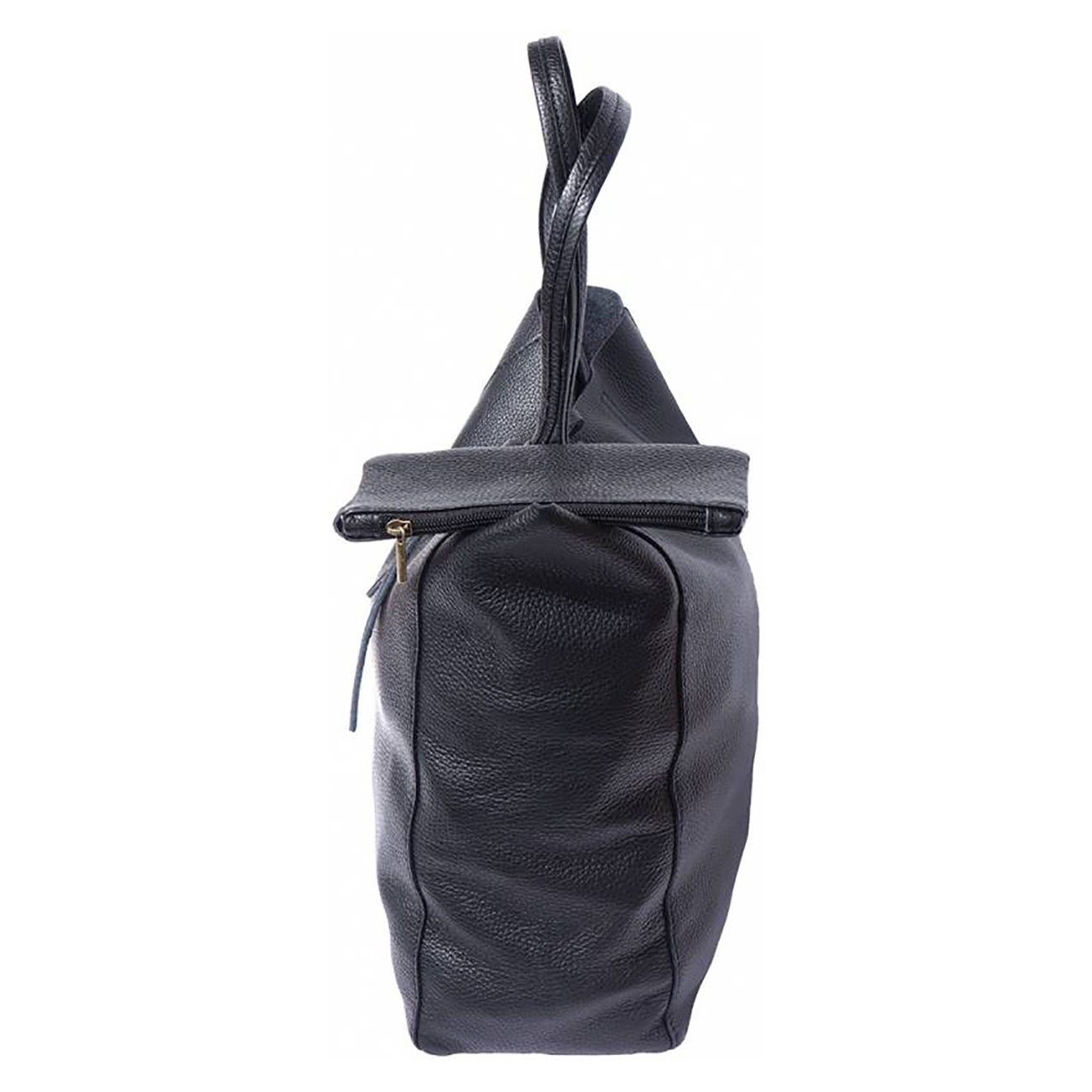 FLORENCE Schultertasche Florence ital. Echtleder Shopper schwarz (Schultertasche), Damen Leder Shopper, Schultertasche, schwarz ca. 30cm