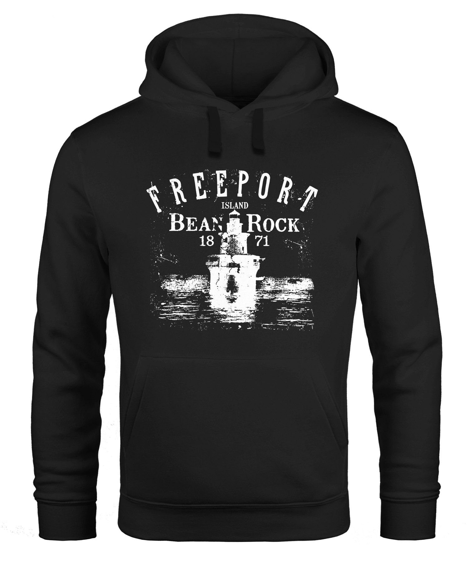 Hoodie Hoodie Herren Retro Print Leuchturm Motiv Schriftzug Freeport Island Kapuzen-Pullover Männer Neverless®