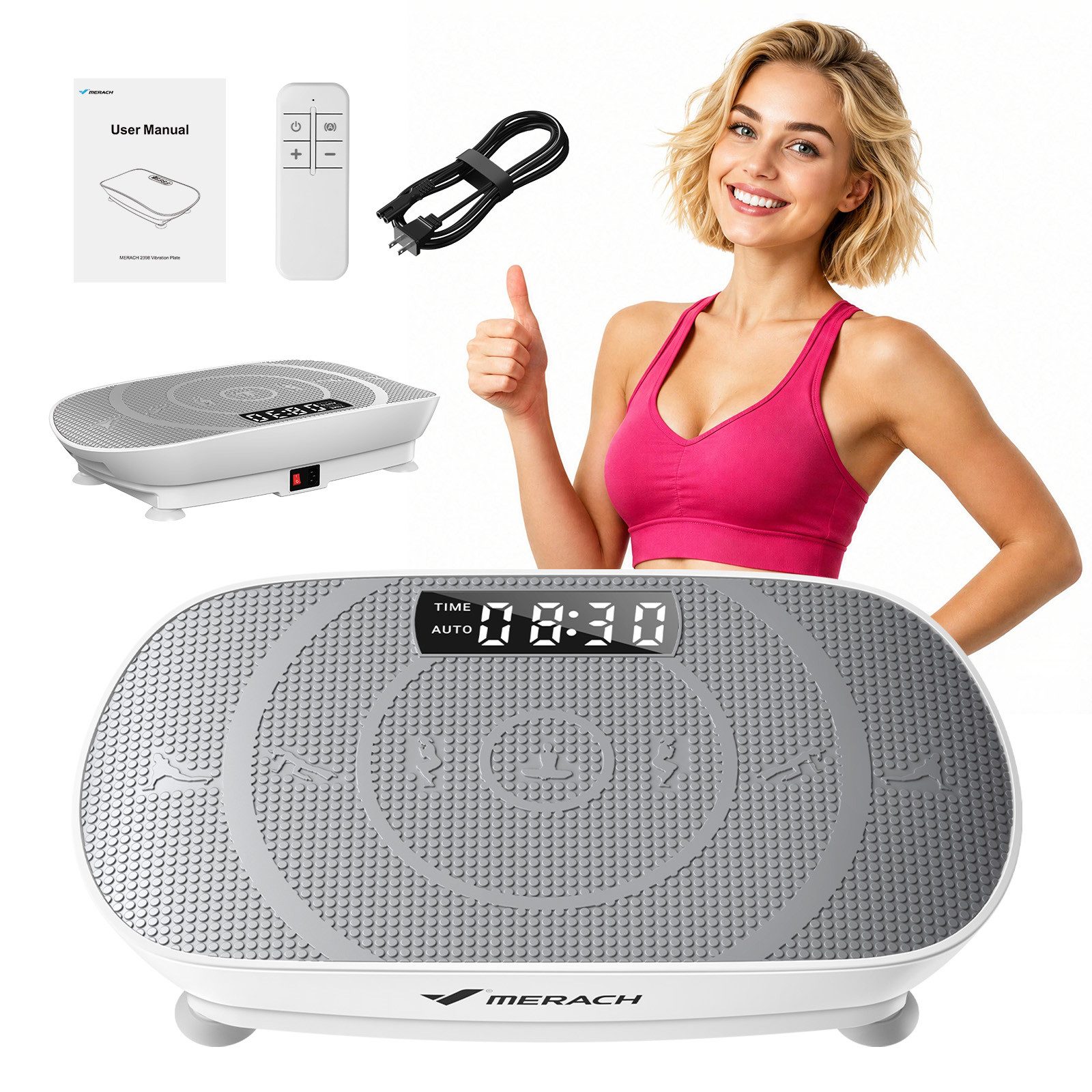 MERACH Vibrationsplatte Mini-Vibrationsplattform mit LED-Display, 100 W, 10 Intensitätsstufen, mit Fernbedienung, für Ganzkörpertraining zu Hause, bis 150 kg